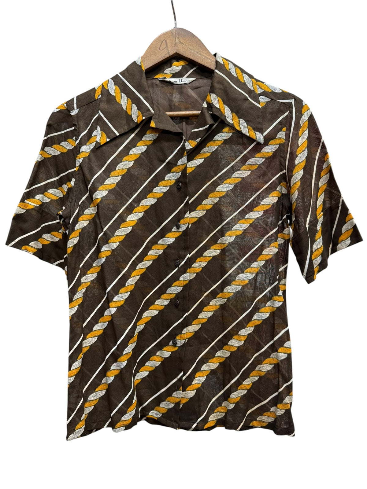 90s Christian Dior Dagger Loop Collar Cotton Rope Print Sleeve Shirt