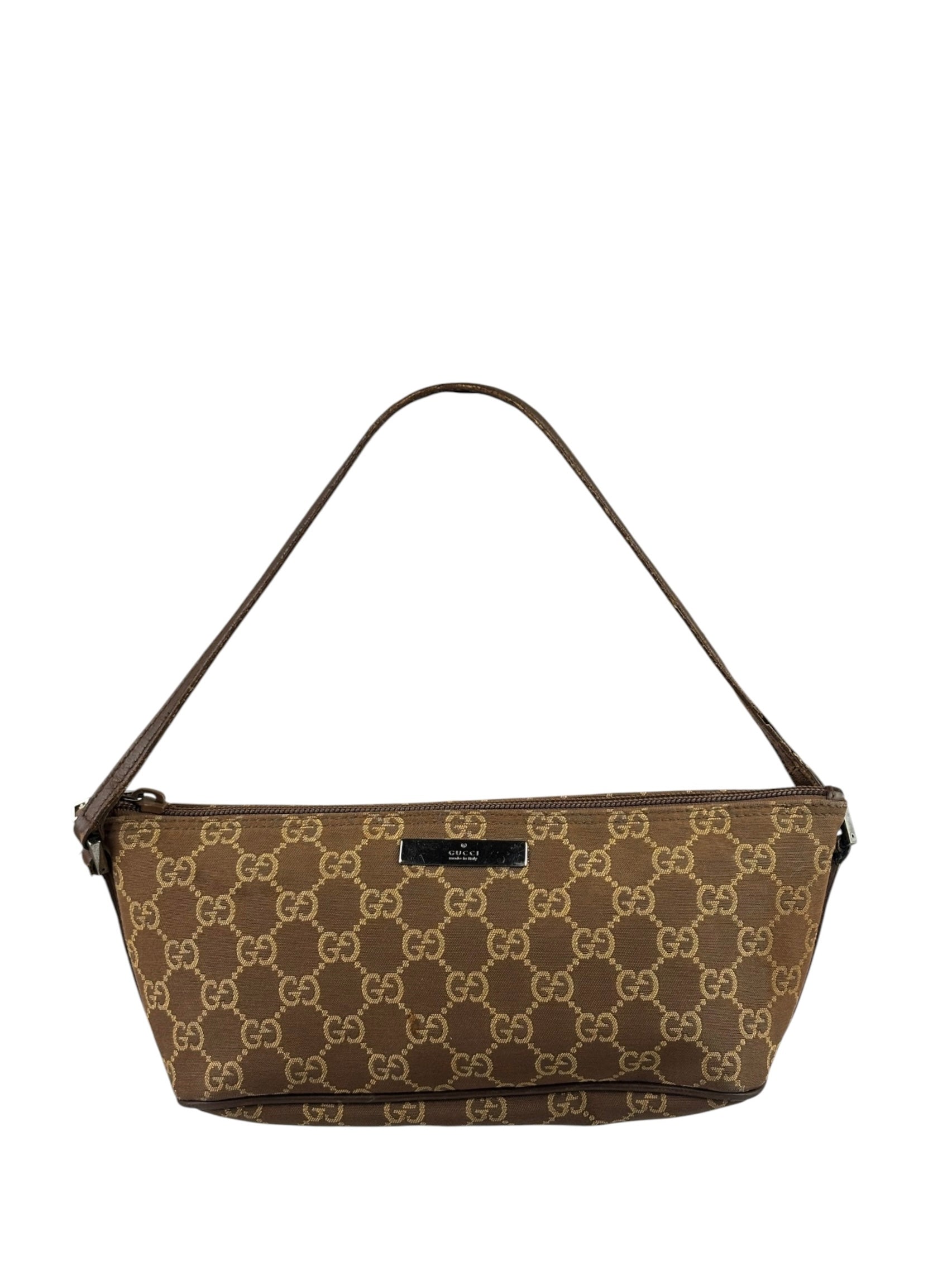 Gucci Brown Leather Trim GG Boat Pochette