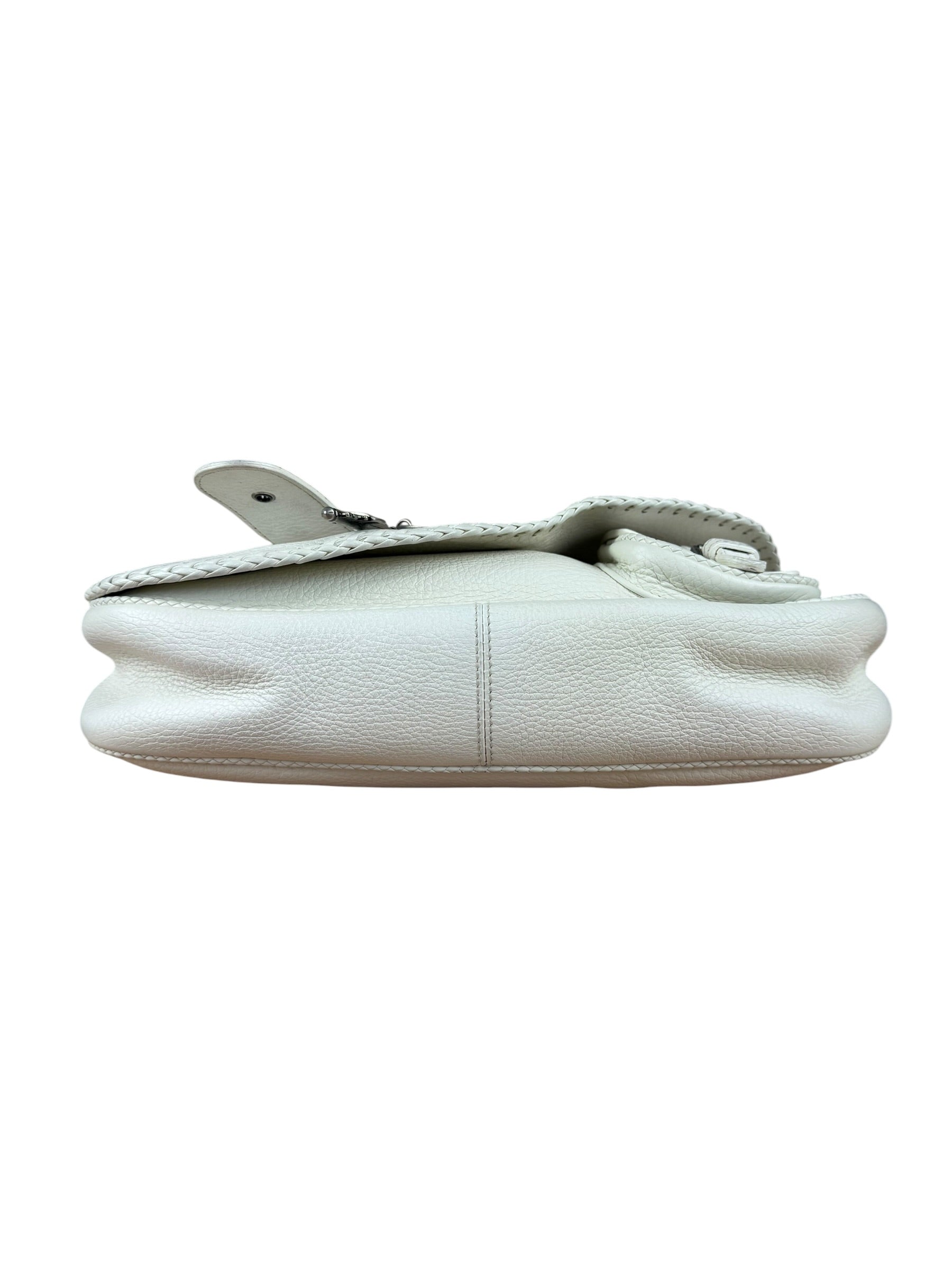 Christian Dior White Leather Gaucho Double Saddle Shoulder Bag