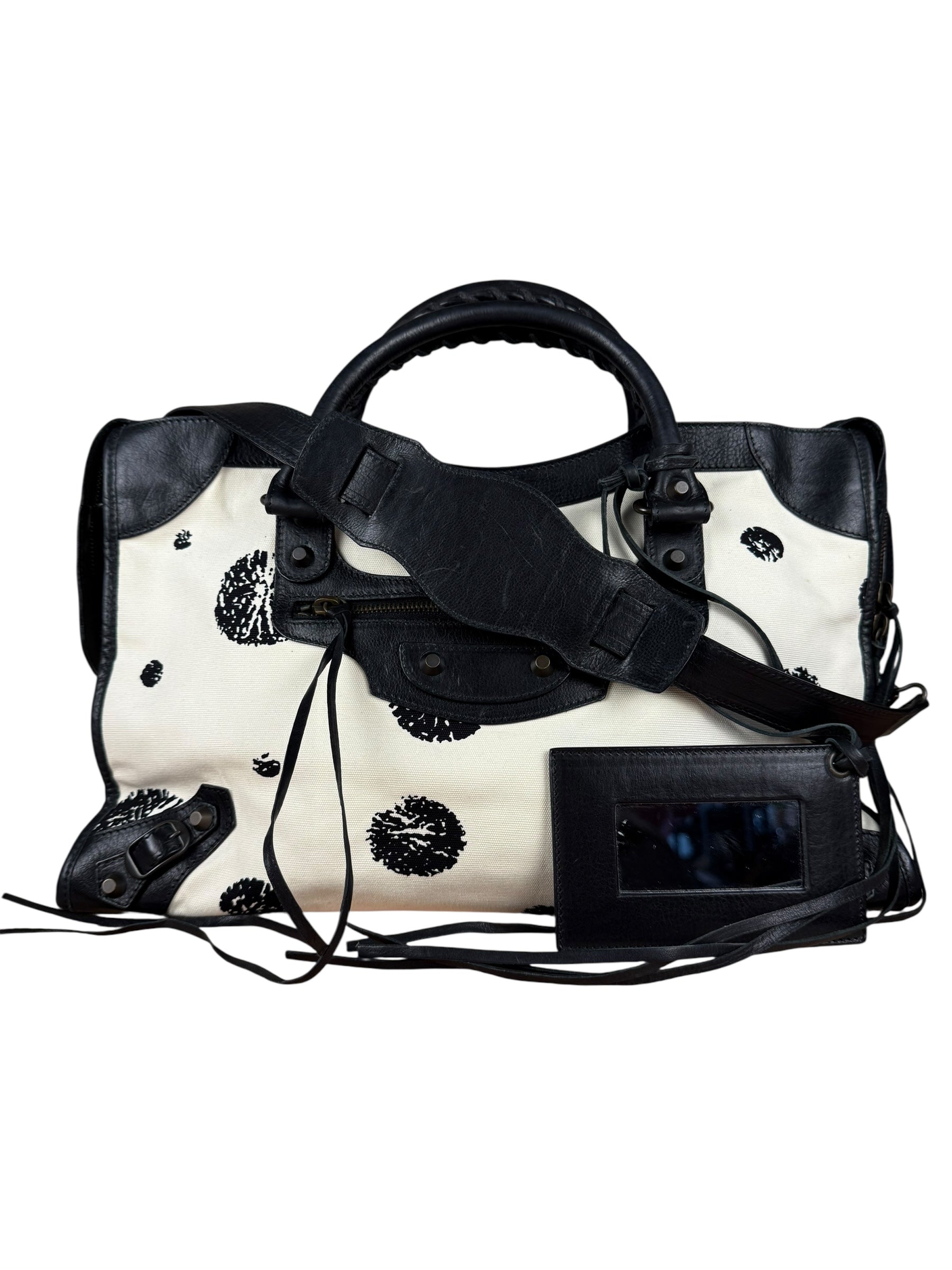 Balenciaga City Bag Canvas Leather Black Beige