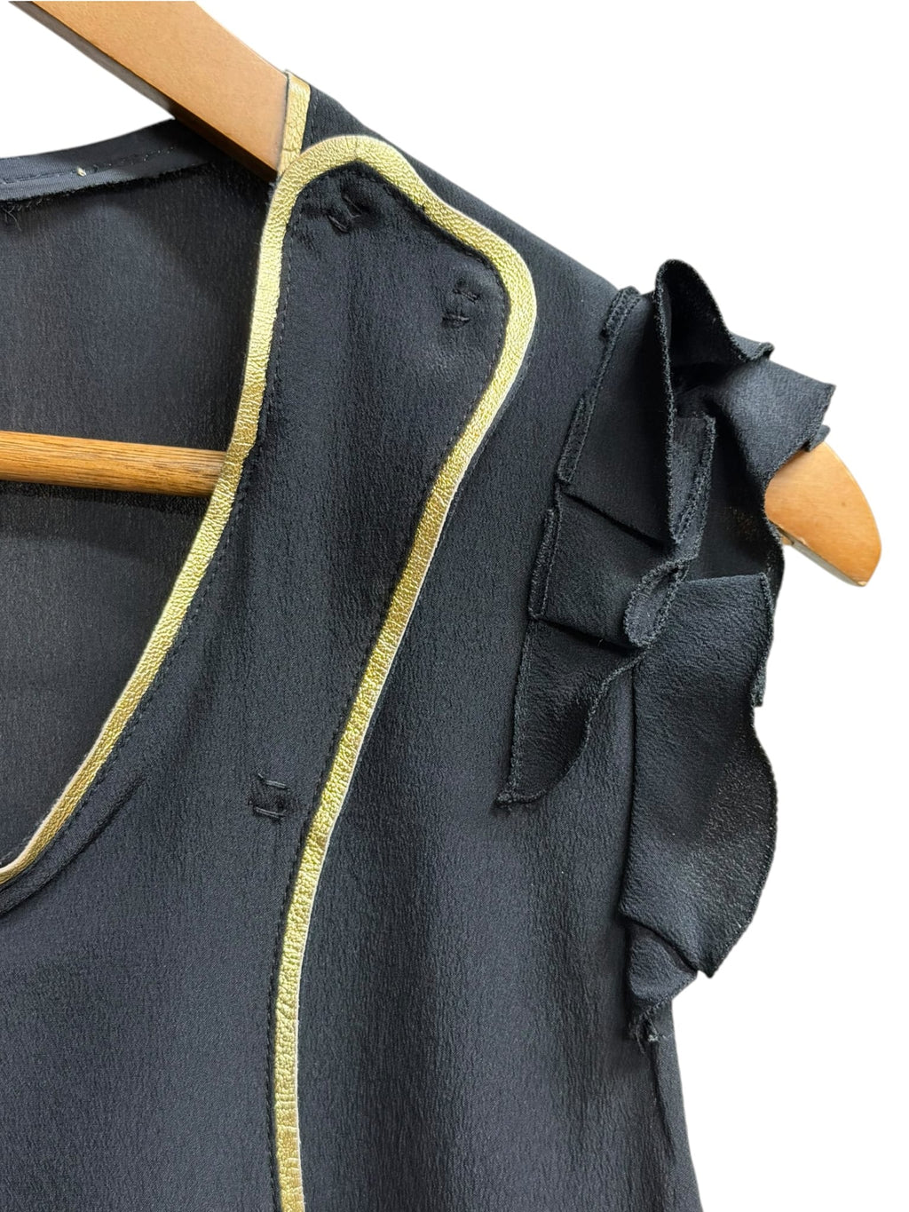 2008 Prada Black Silk Gold Leather Top