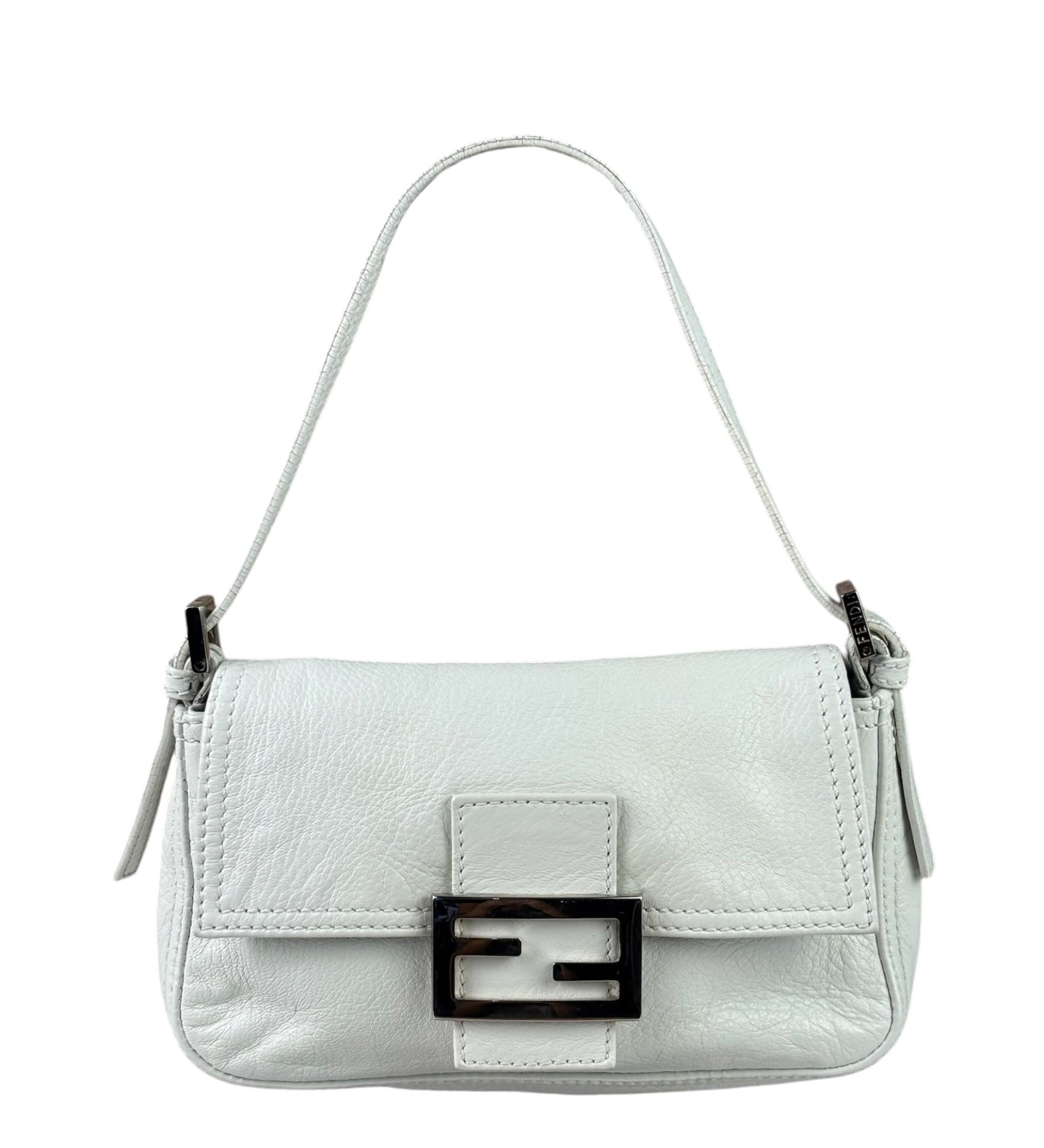Fendi White Leather Baguette