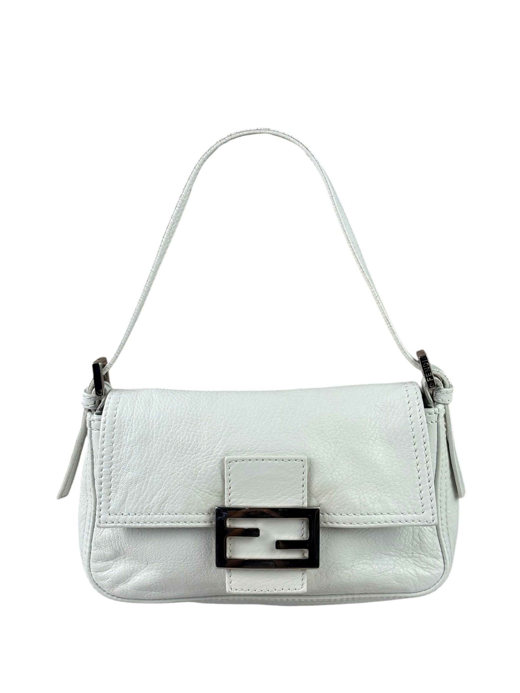 Fendi White Leather Baguette