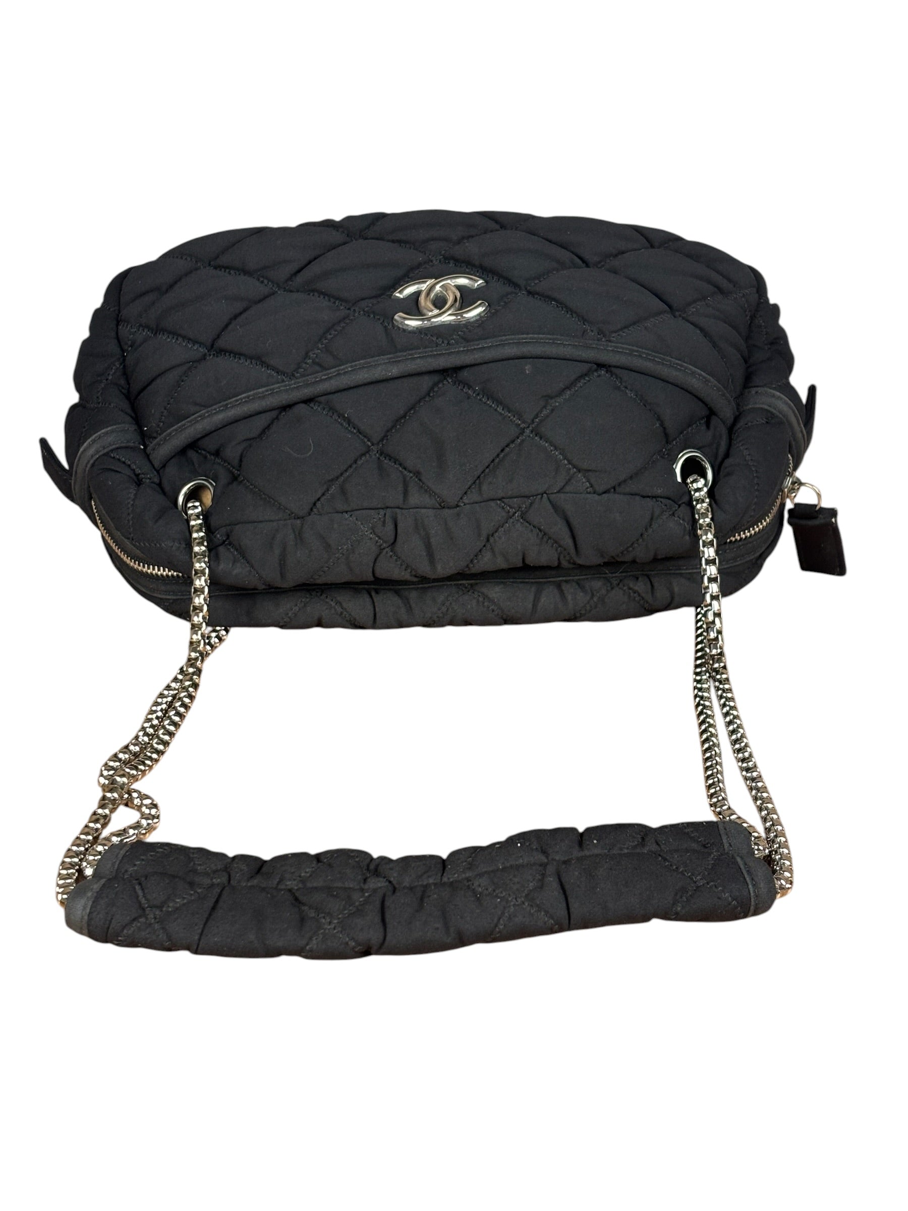 Chanel Black Quilted Satin Chain Shoulder Bag 2008