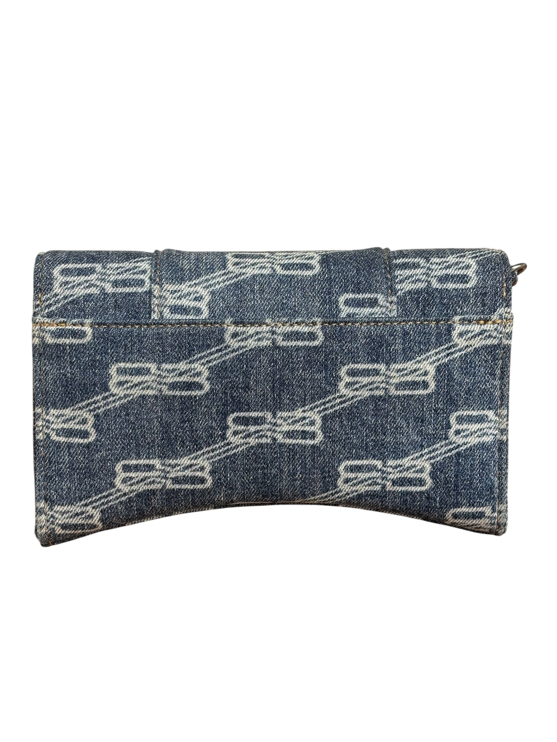 Balenciaga Blue Denim Hourglass Monogram Wallet On Chain