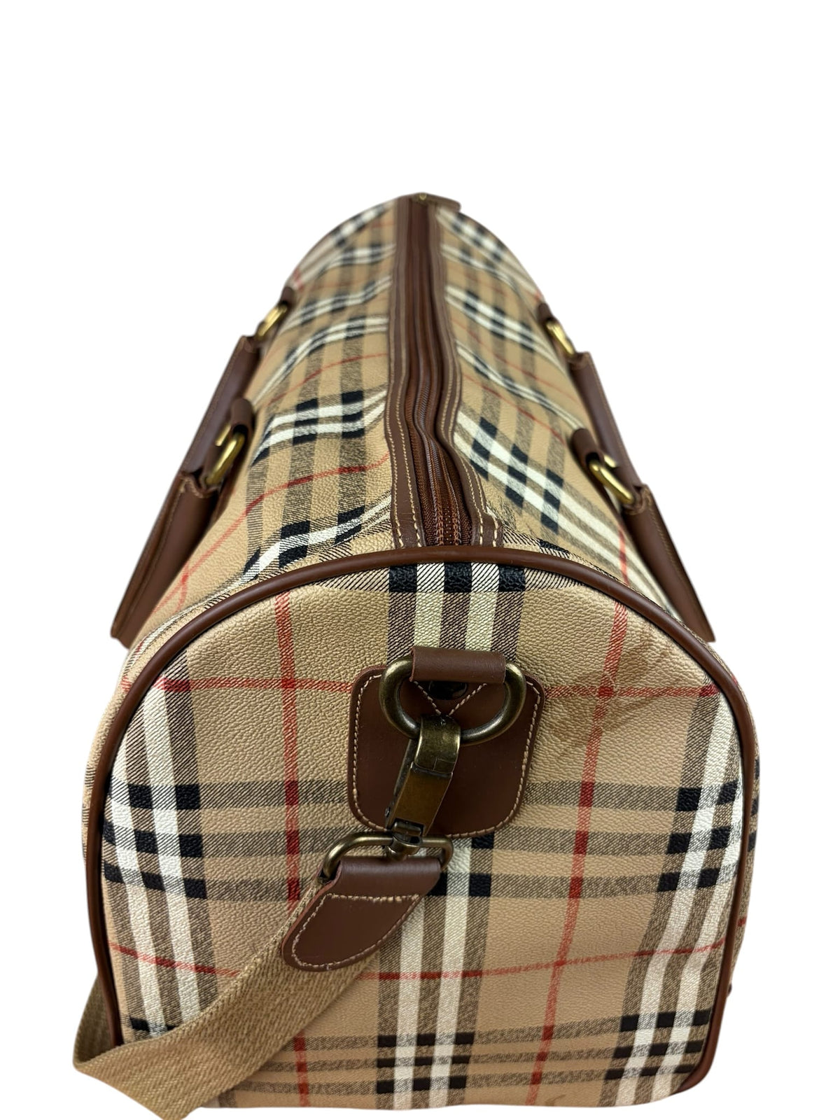 Burberry Beige/Brown Leather Haymarket House Check Boston Two-Way Bag