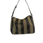 Fendi Green/Black Leather Trim Pequin Stripe Hobo Bag