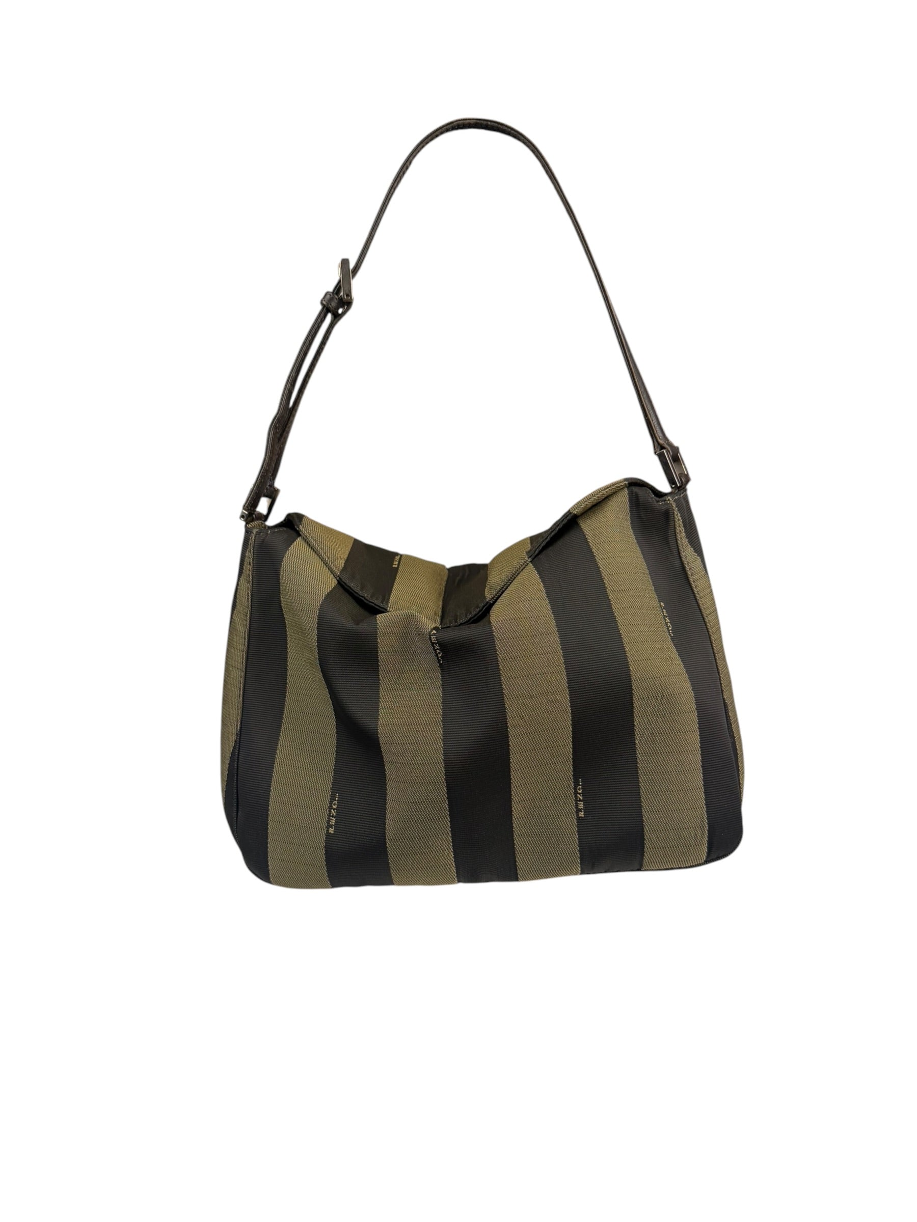 Fendi Green/Black Leather Trim Pequin Stripe Hobo Bag