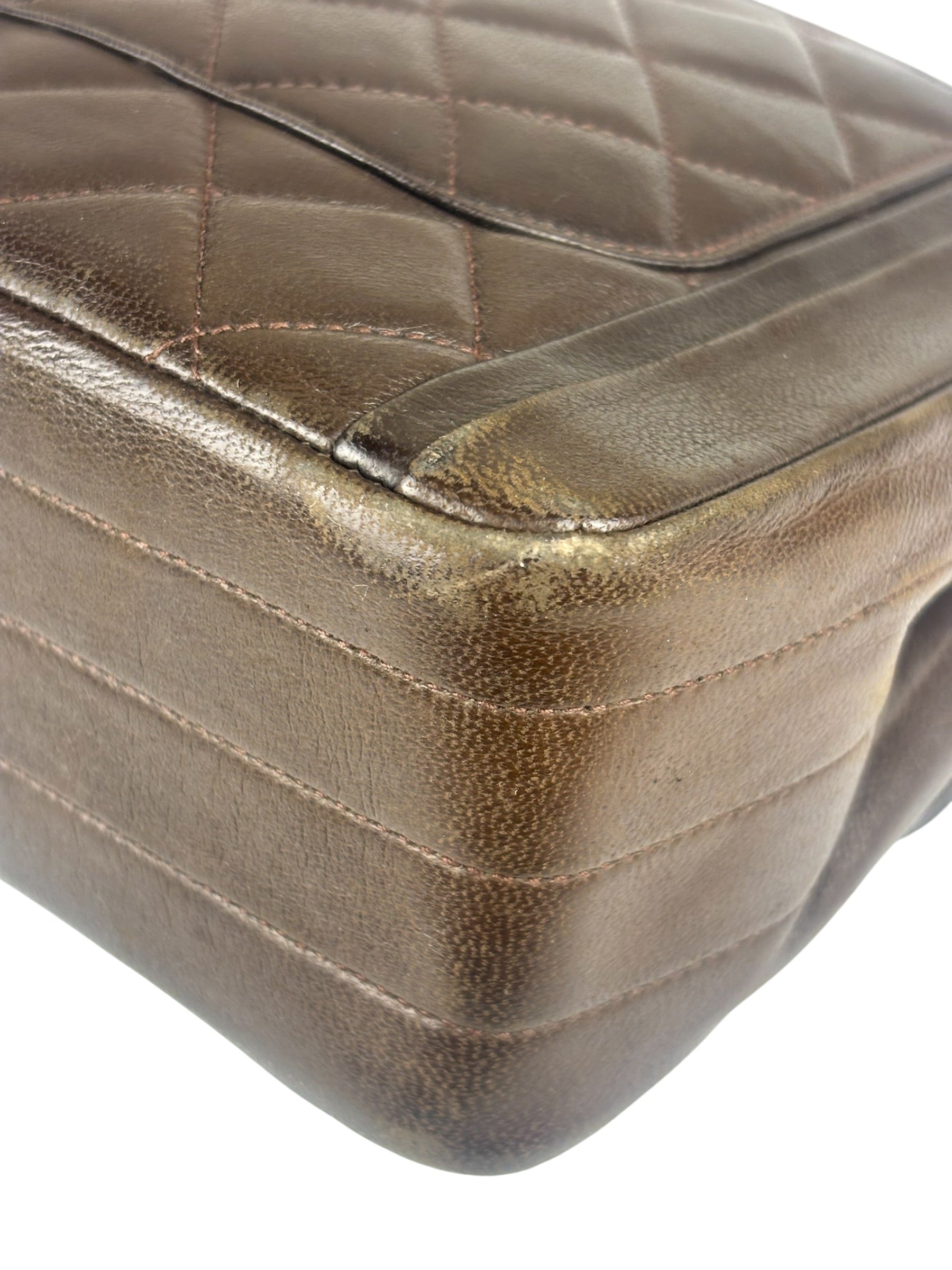 Chanel Vintage Brown V-Flap Border Shoulder Bag