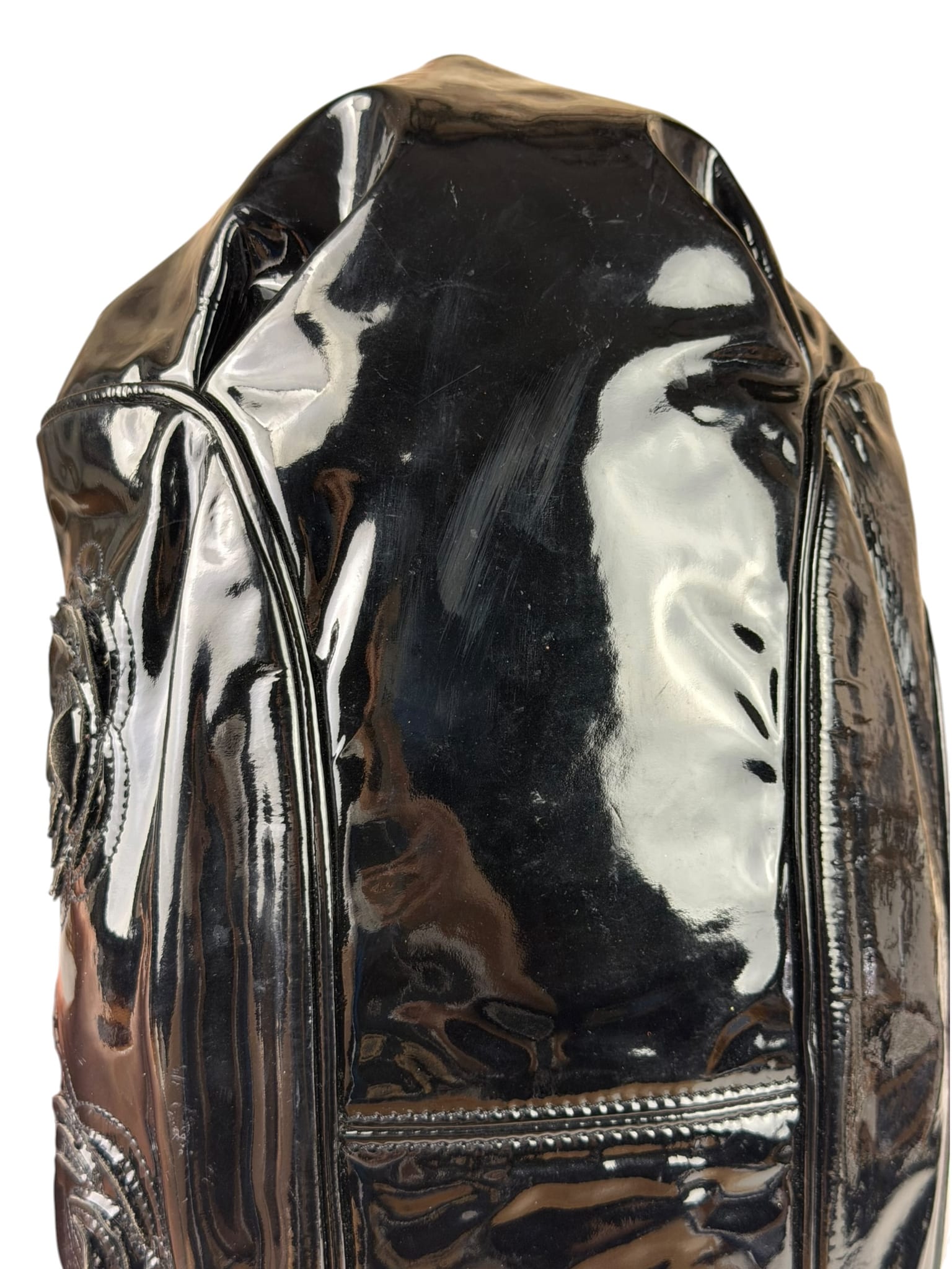 Chanel Black Patent Leather Camellia Petals Shoulder Bag 2010