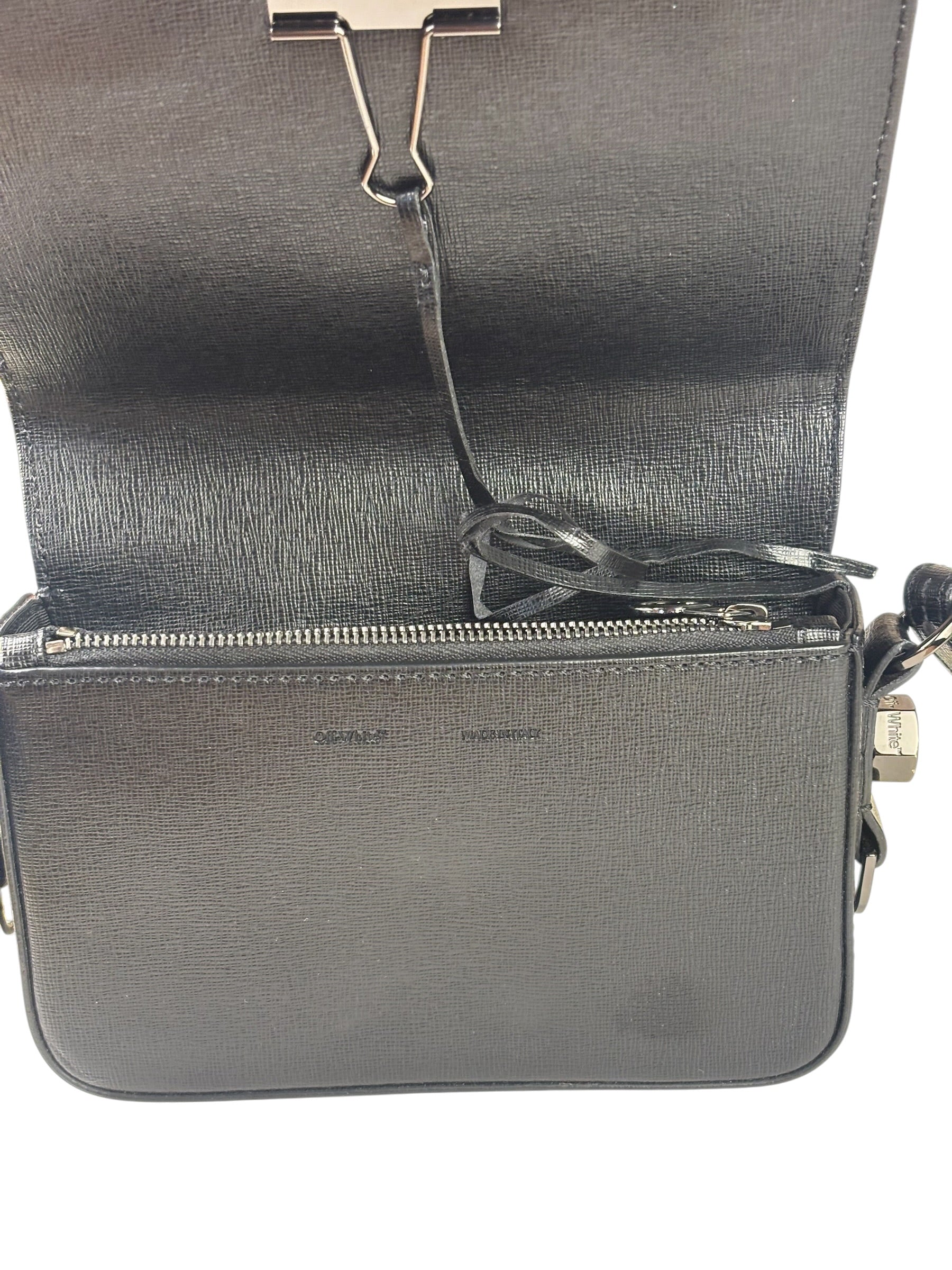 Off-White Black/White Leather Binder Clip Crossbody Bag