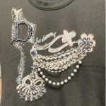 Christian Dior Green Short-Sleeve Diamonds/Pearls Studded T-Shirt