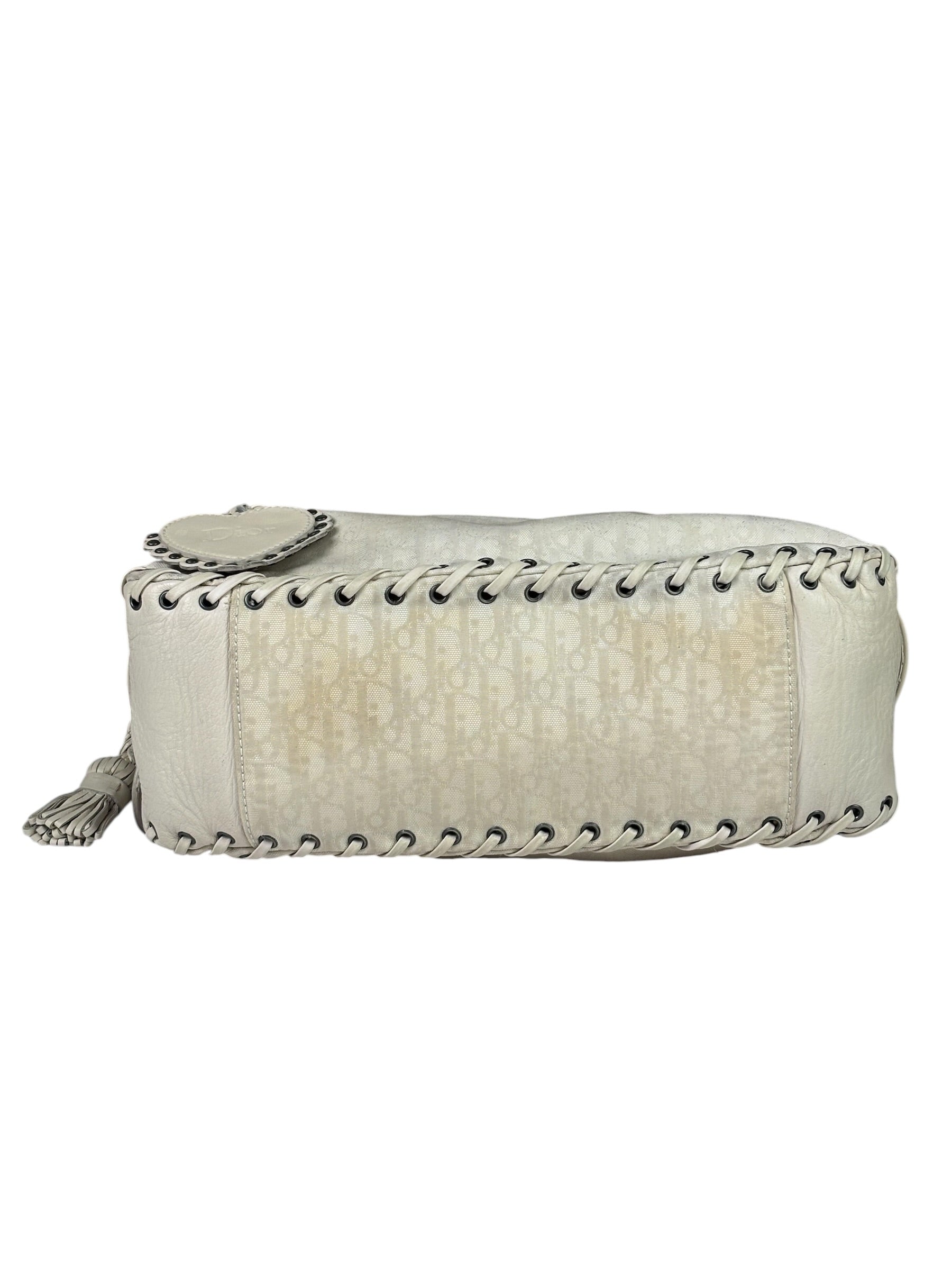 Christian Dior Cream Leather Braided Ethnic Shoulder Bag