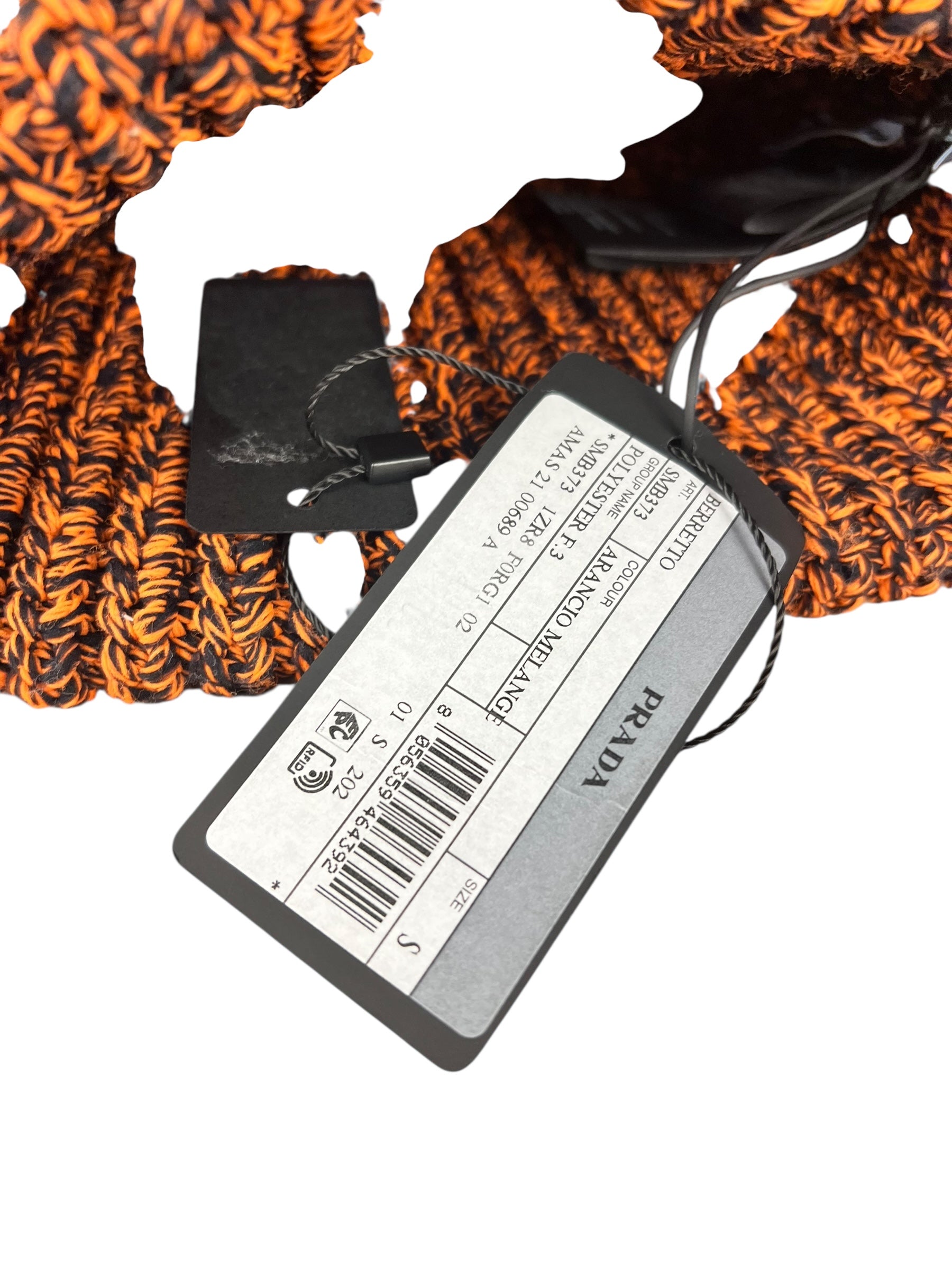 Prada Knit Polyester Black/Orange Beanie