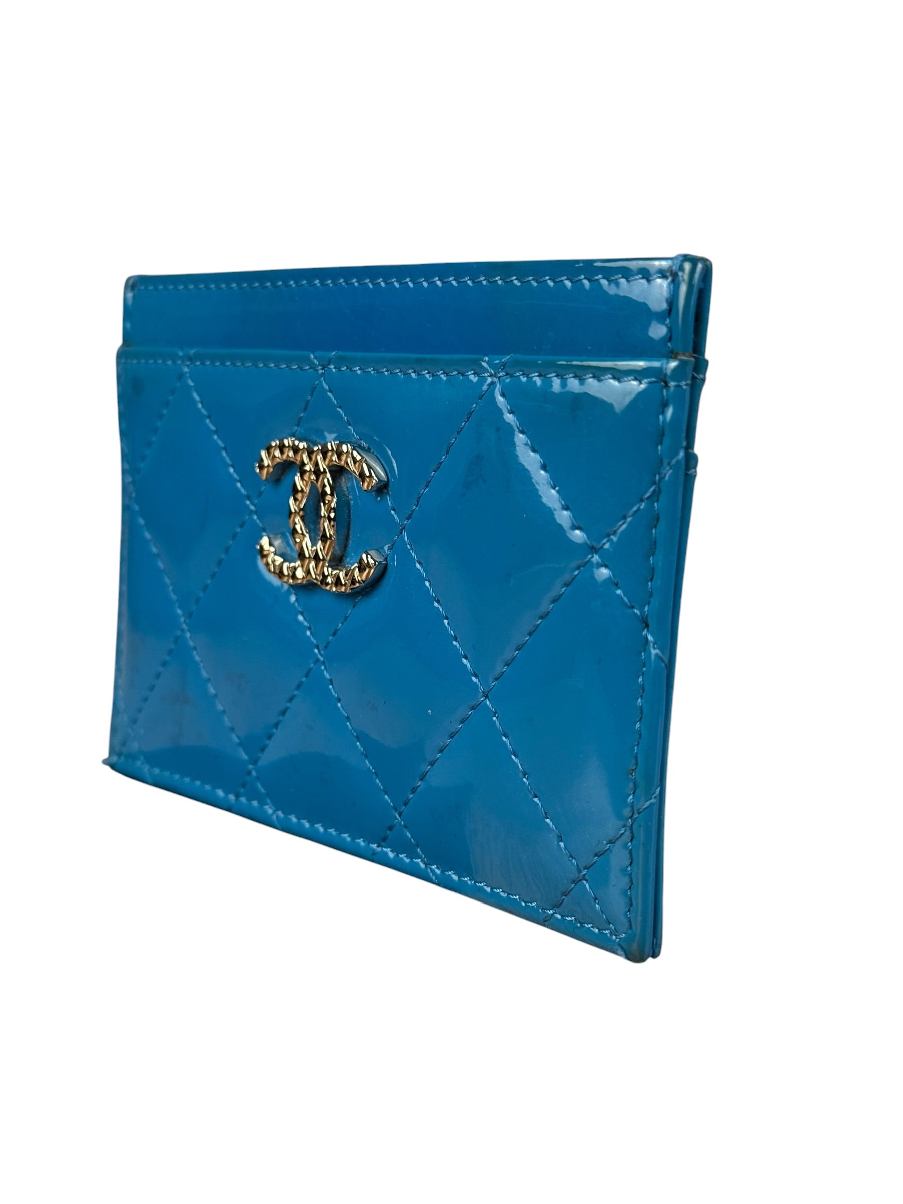 Chanel Blue Patent Quilted CC Cardholder 2016