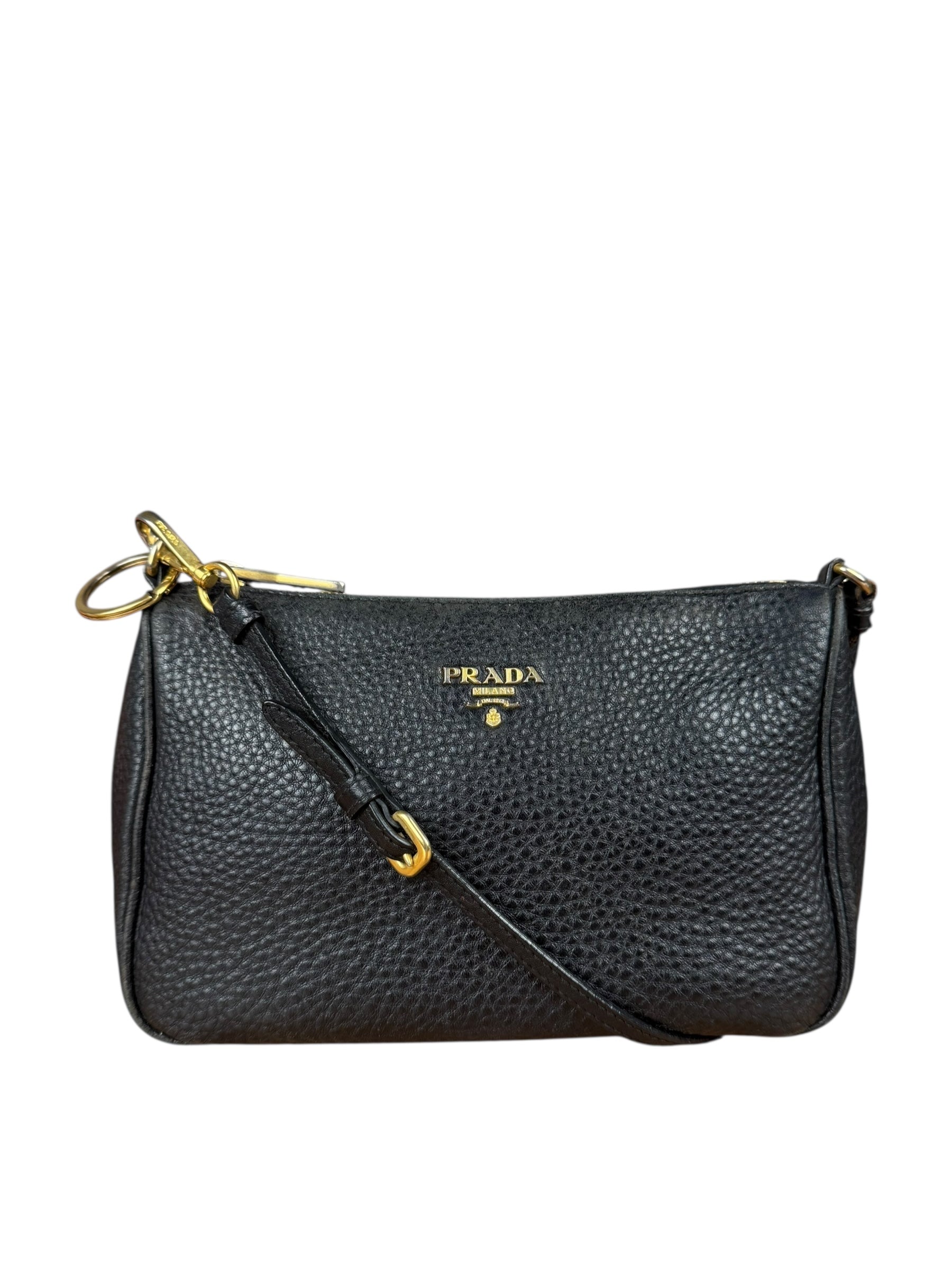 Prada Black Pebbled Leather Pochette