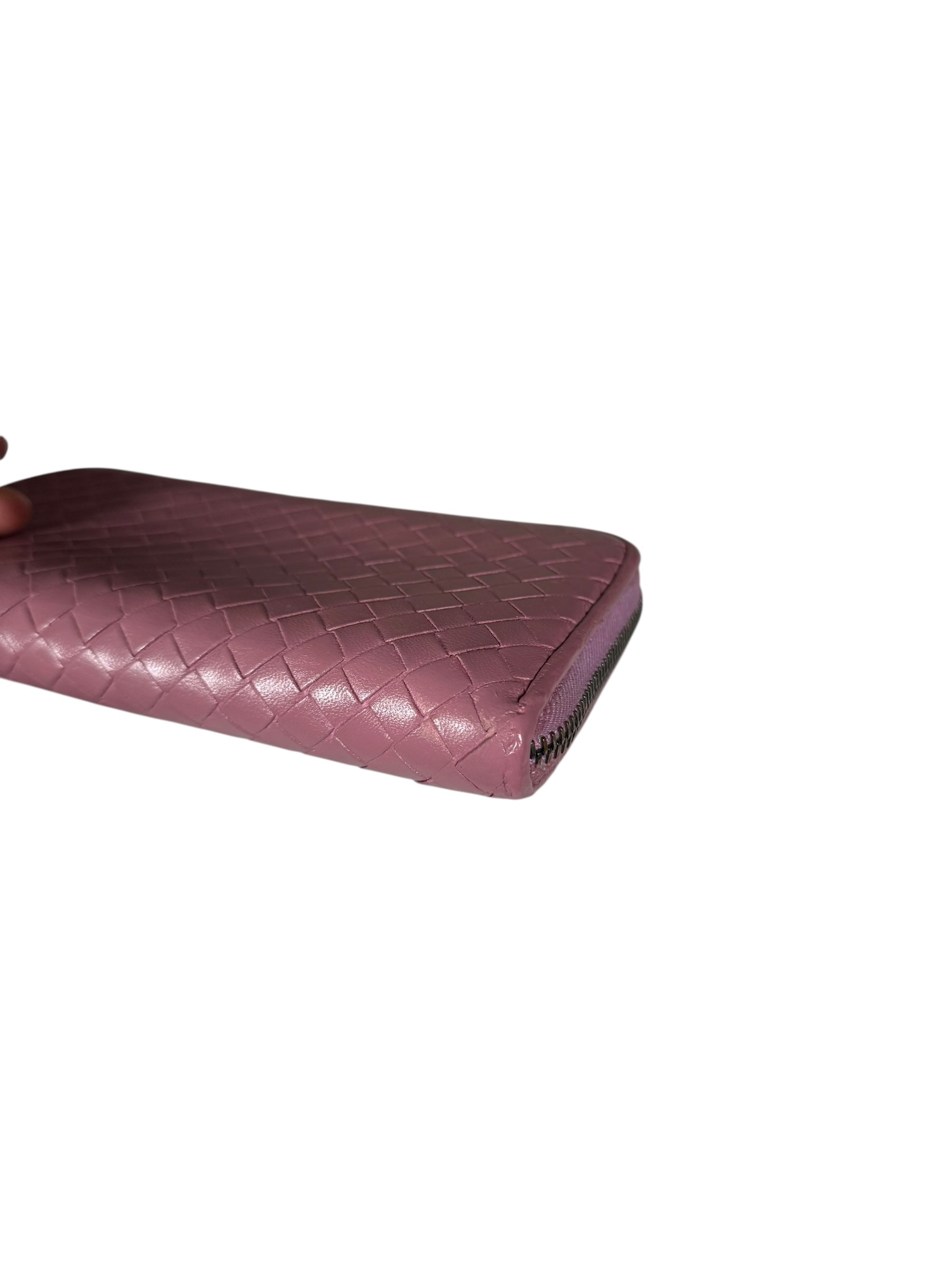 Bottega Veneta Intreccio Long Zip Wallet Pink
