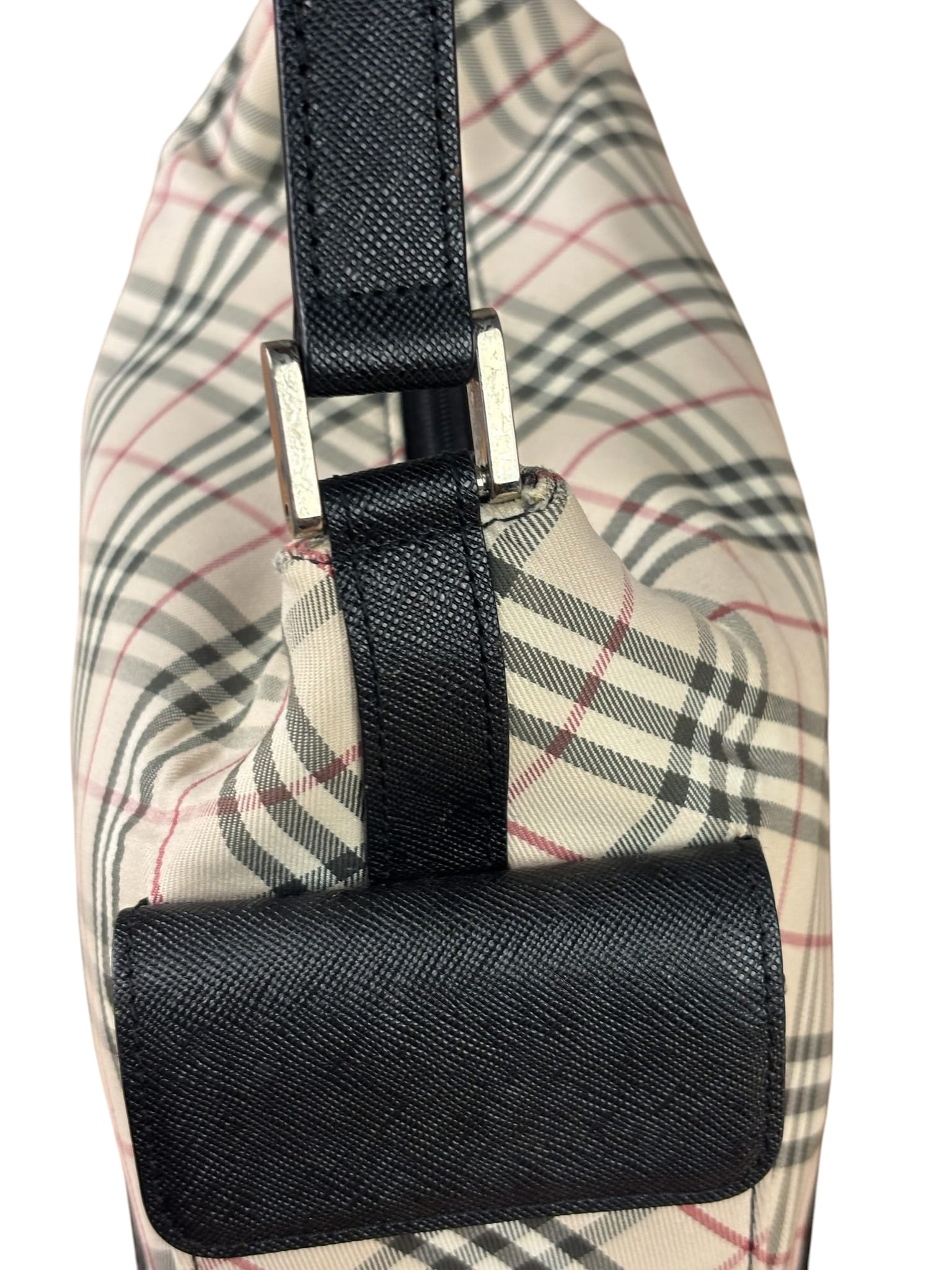 Burberry Black/Beige Saffiano Leather Trim Nova Check Hobo Bag