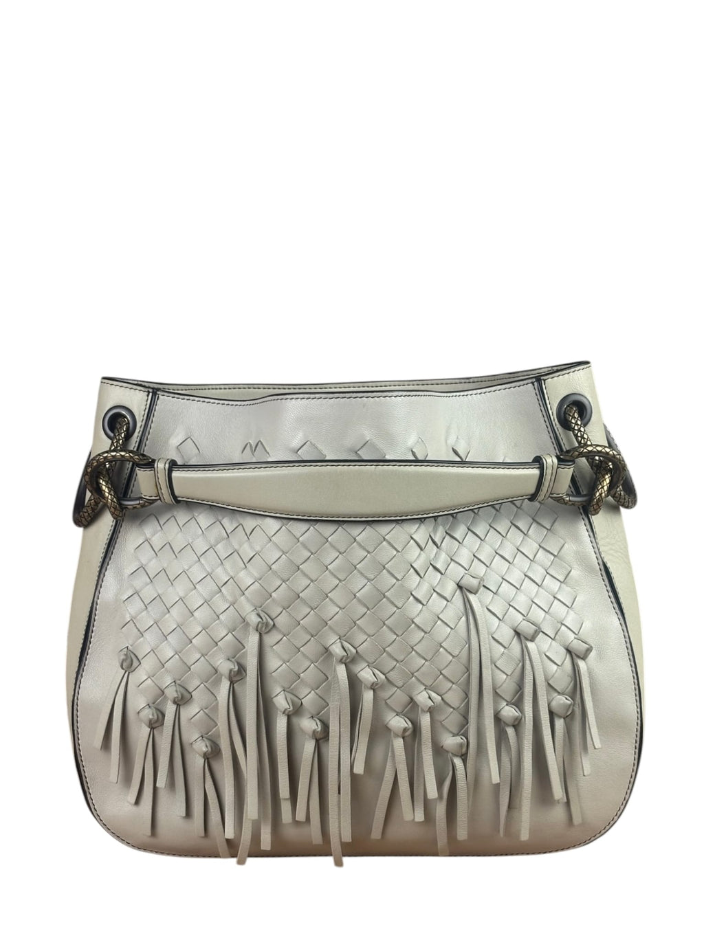 Bottega Veneta Grey Intrecciato Brio Loop Fringe Shoulder Bag