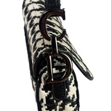 Christian Dior White/Black Leather Houndstooth Micro Saddle Bag