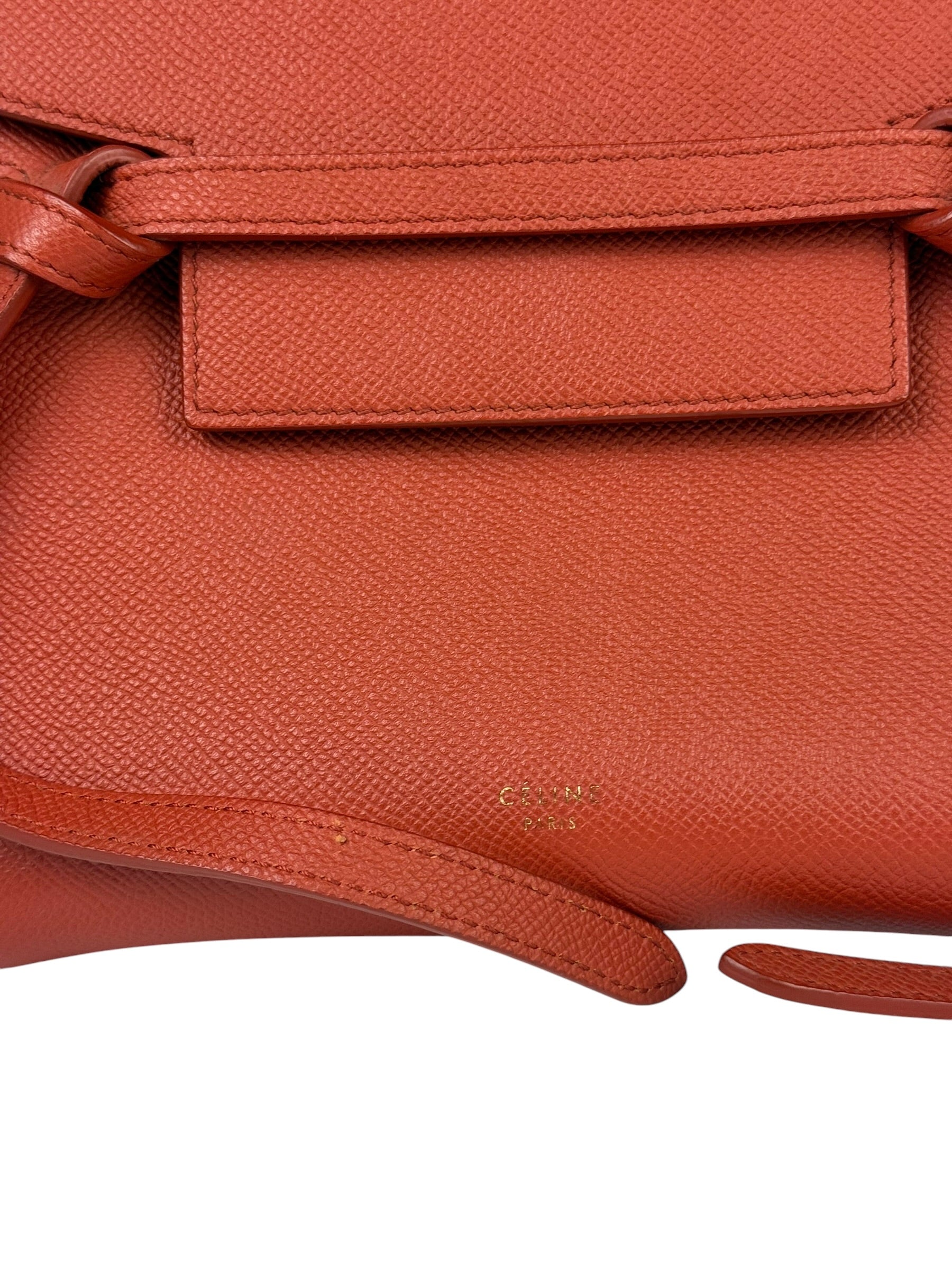 Celine Auburn Orange Leather Mini Belt Top Handle Bag
