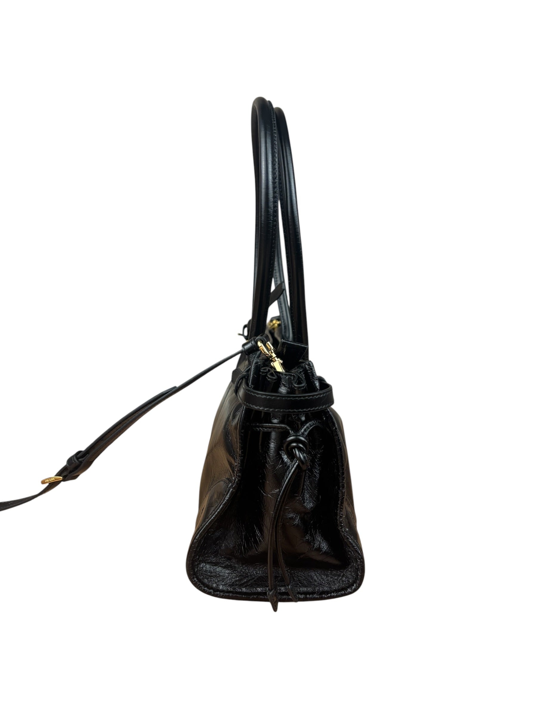 Prada Black Patent Leather Bonnie Medium Two-Way Bag