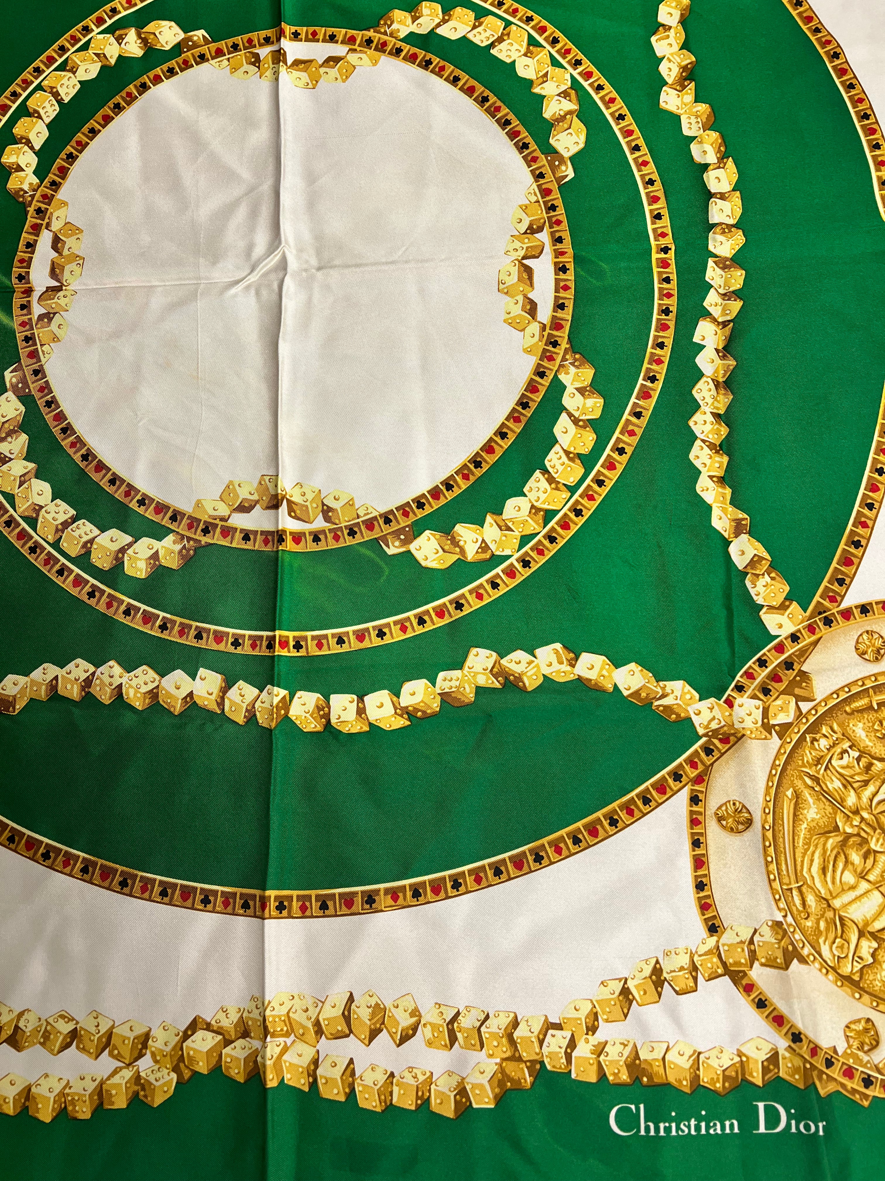 Christian Dior Green/Gold Poker Silk Scarf