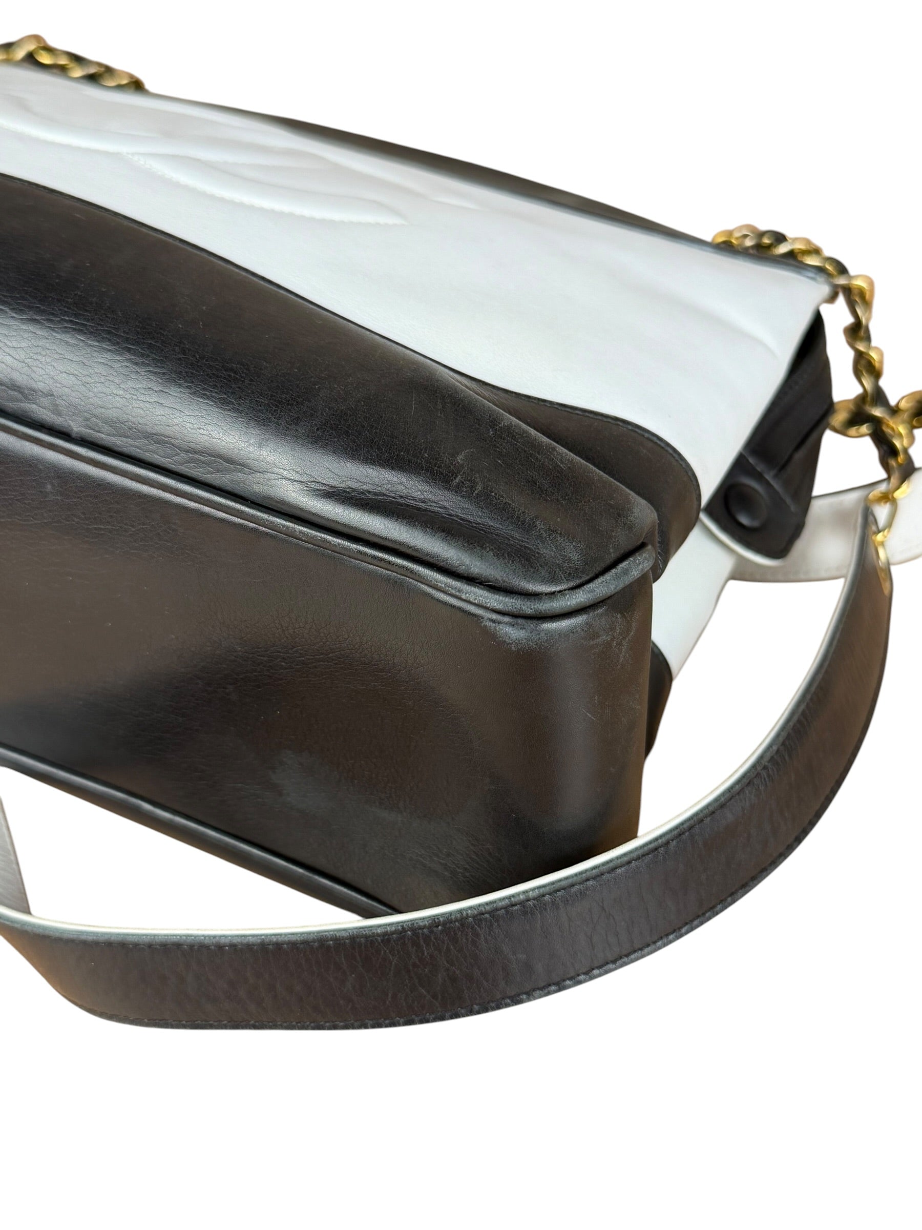 Chanel Vintage Black/White Leather CC Chain Tote '89-'91