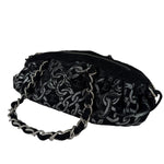 Chanel Black CC Jacquard Chain Silver Metallic Bowler Handbag 2005