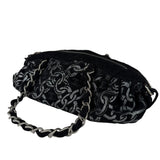 Chanel Black CC Jacquard Chain Silver Metallic Bowler Handbag 2005