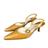 Manolo Blahnik Nude Leather Slingback Kitten Heels
