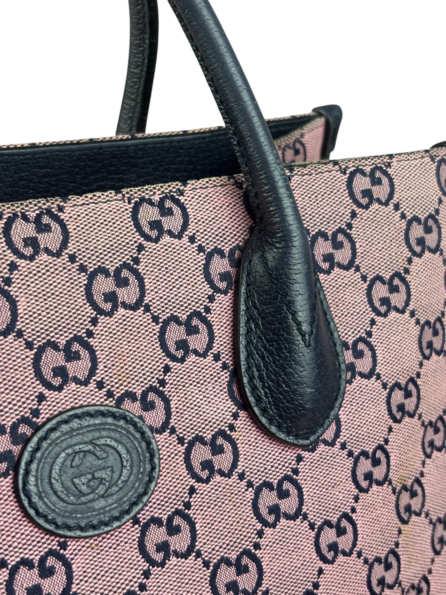 Gucci Bicolor Leather Trim GG Canvas Two-Way Tote Bag