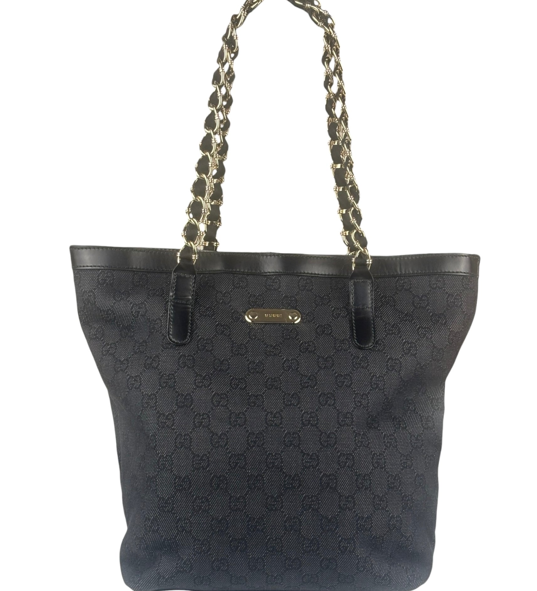 Gucci GG Black Canvas Capri Chain Tote Bag