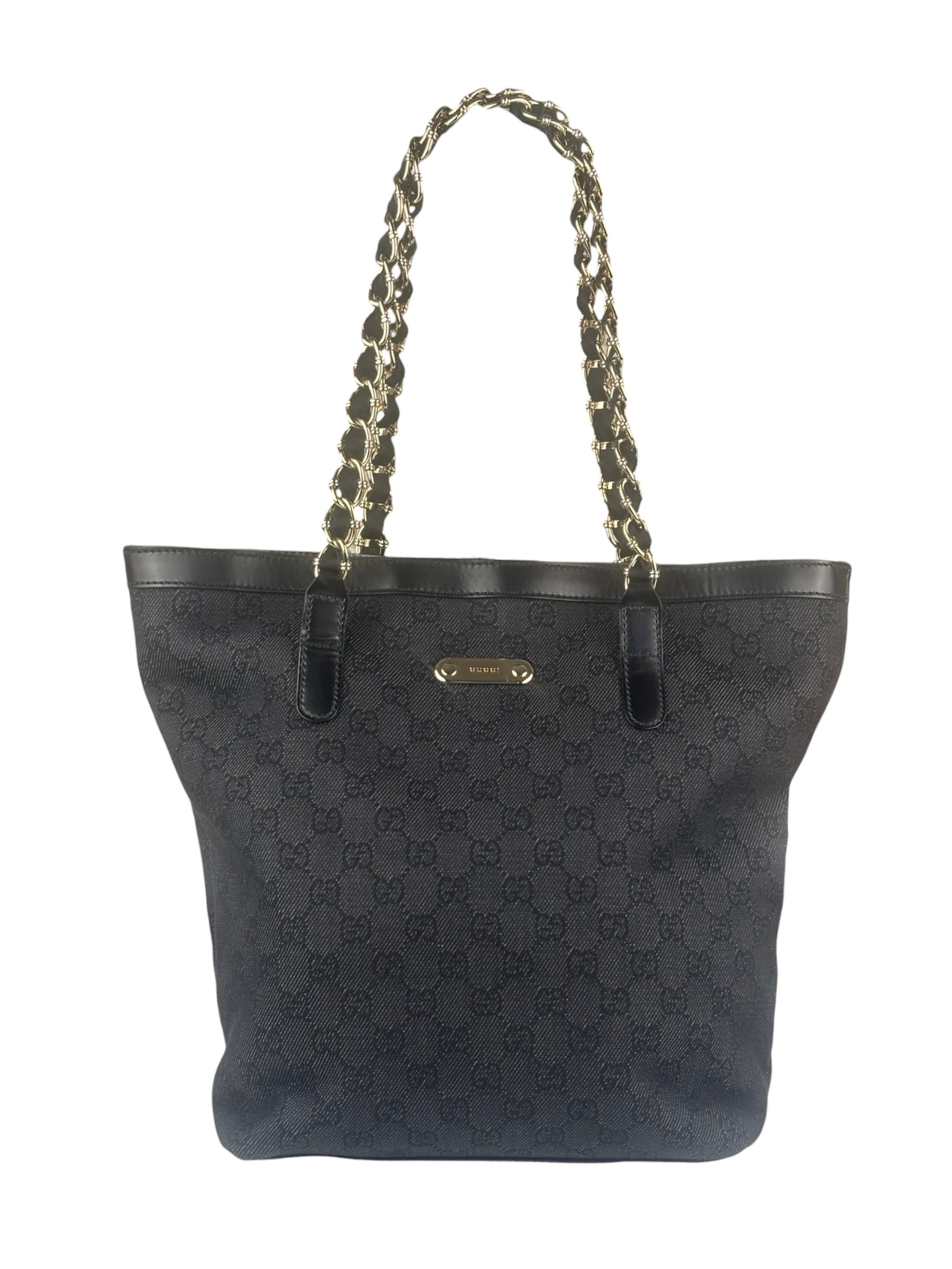 Gucci GG Black Canvas Capri Chain Tote Bag