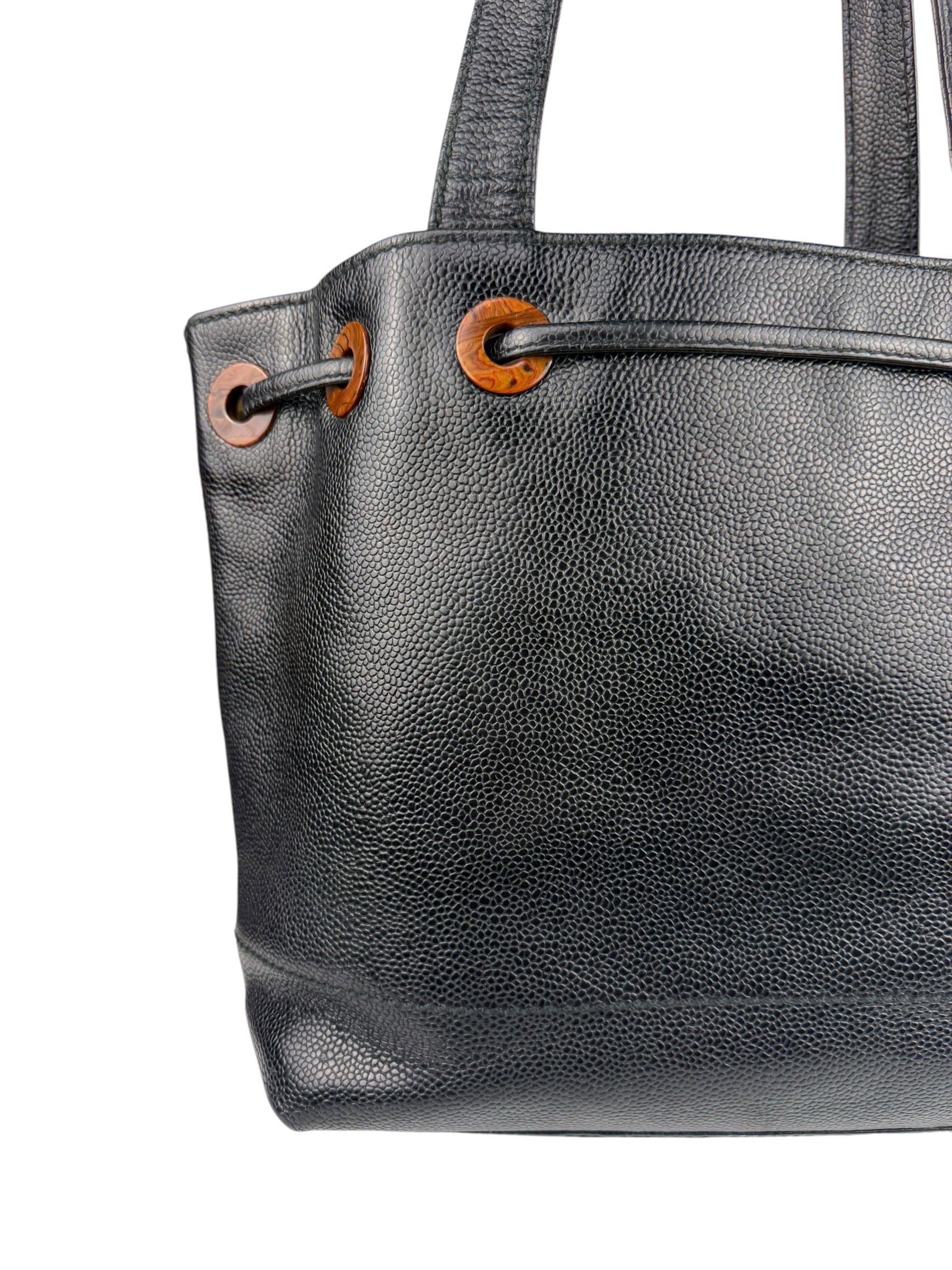 Chanel Black Caviar CC Drawstring Tote Bag 2002
