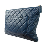 Chanel Blue Quilted Leather O-Case Zipped Pouch 2017