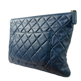 Chanel Blue Quilted Leather O-Case Zipped Pouch 2017