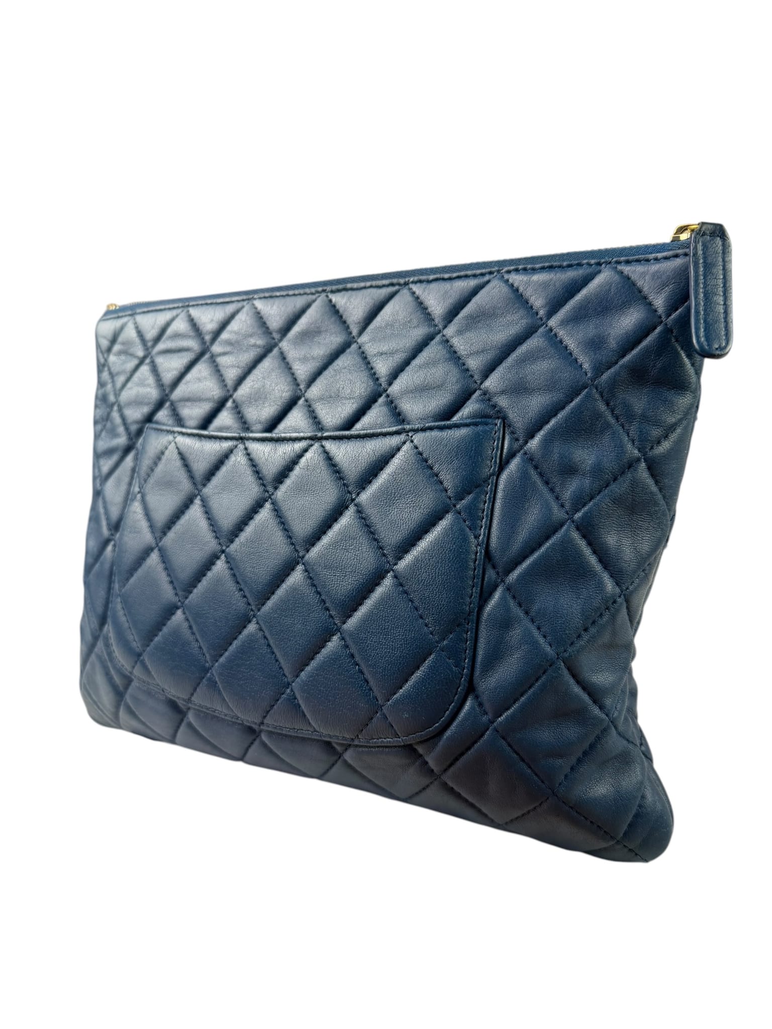 Chanel Blue Quilted Leather O-Case Zipped Pouch 2017