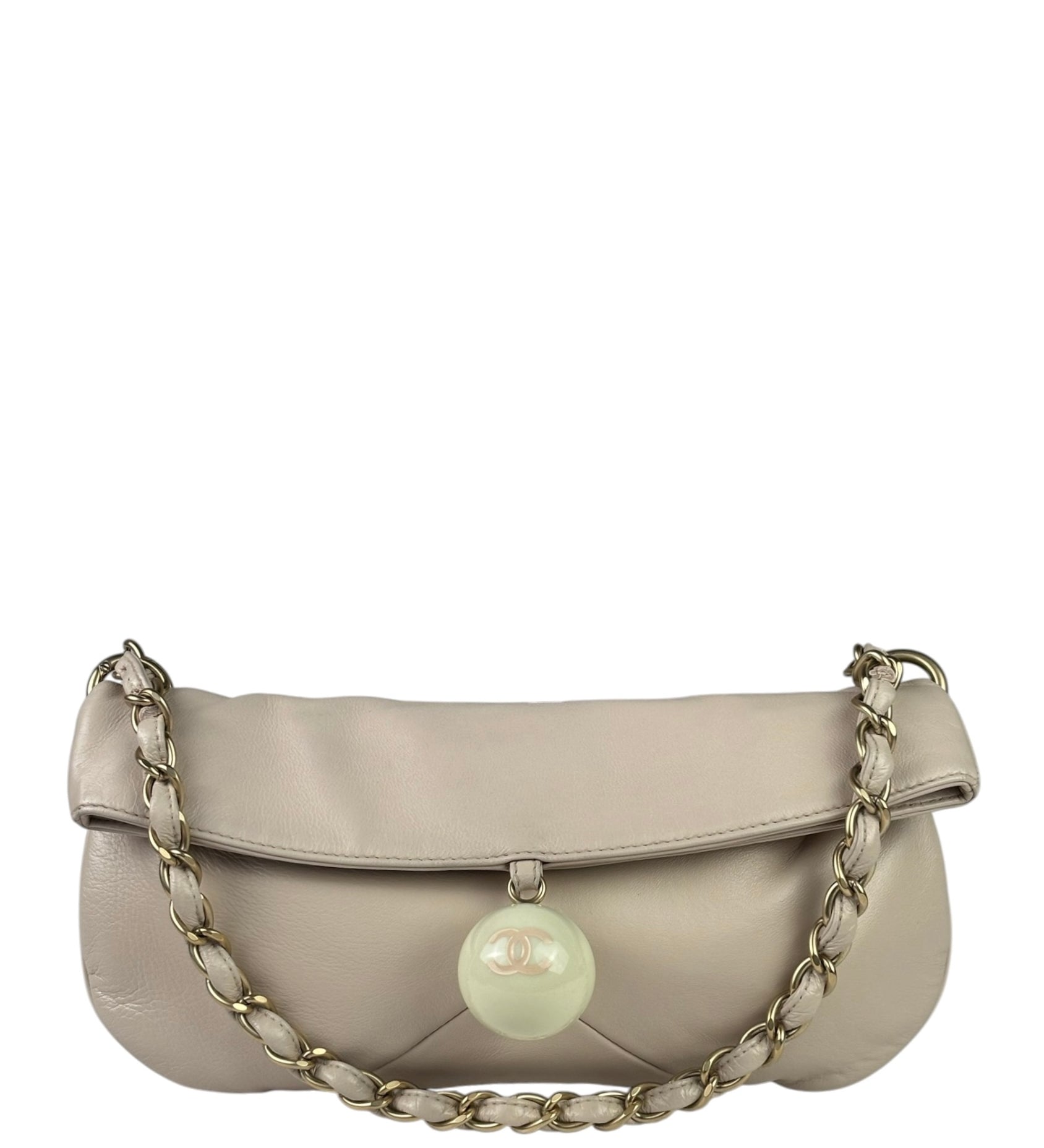 Chanel Cream Leather Cue Ball Foldover Shoulder Bag 2003