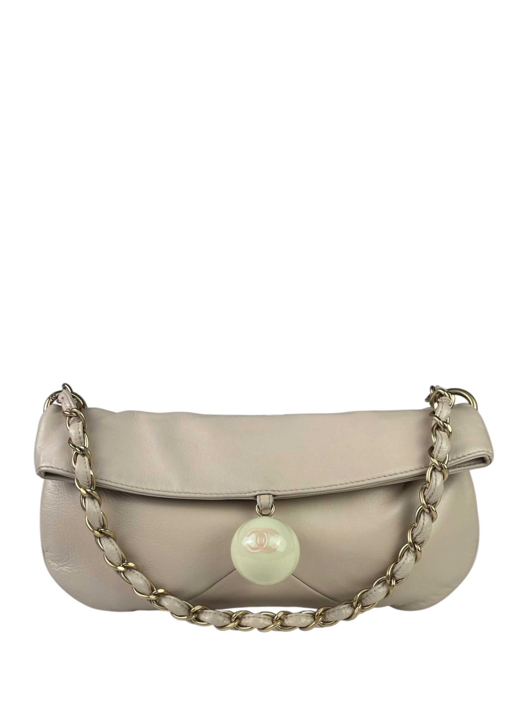 Chanel Cream Leather Cue Ball Foldover Shoulder Bag 2003