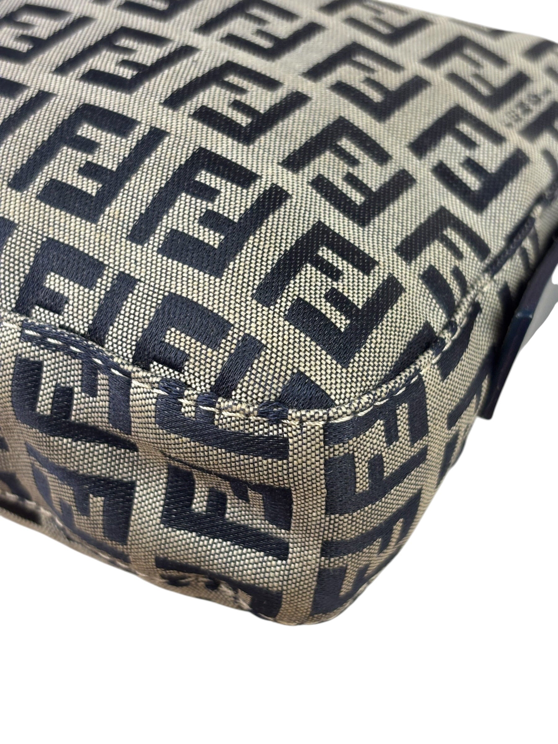 Fendi Navy Leather Trim Baguette