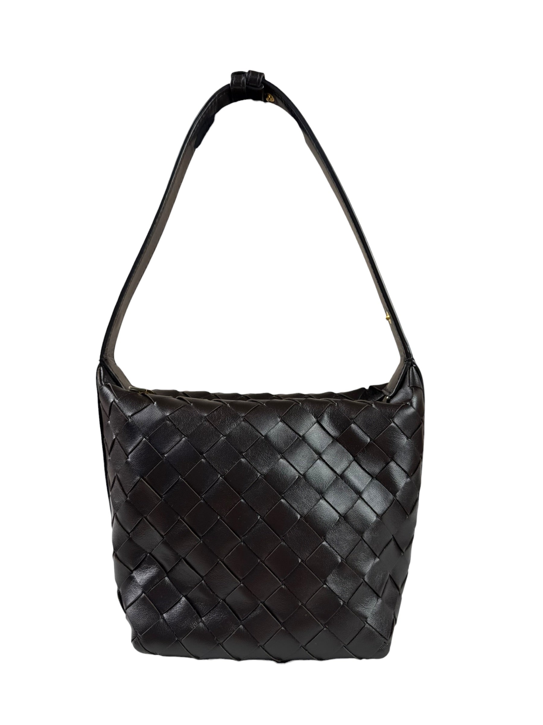 Bottega Veneta Brown Leather Intrecciato Mini Wallace Hobo Bag