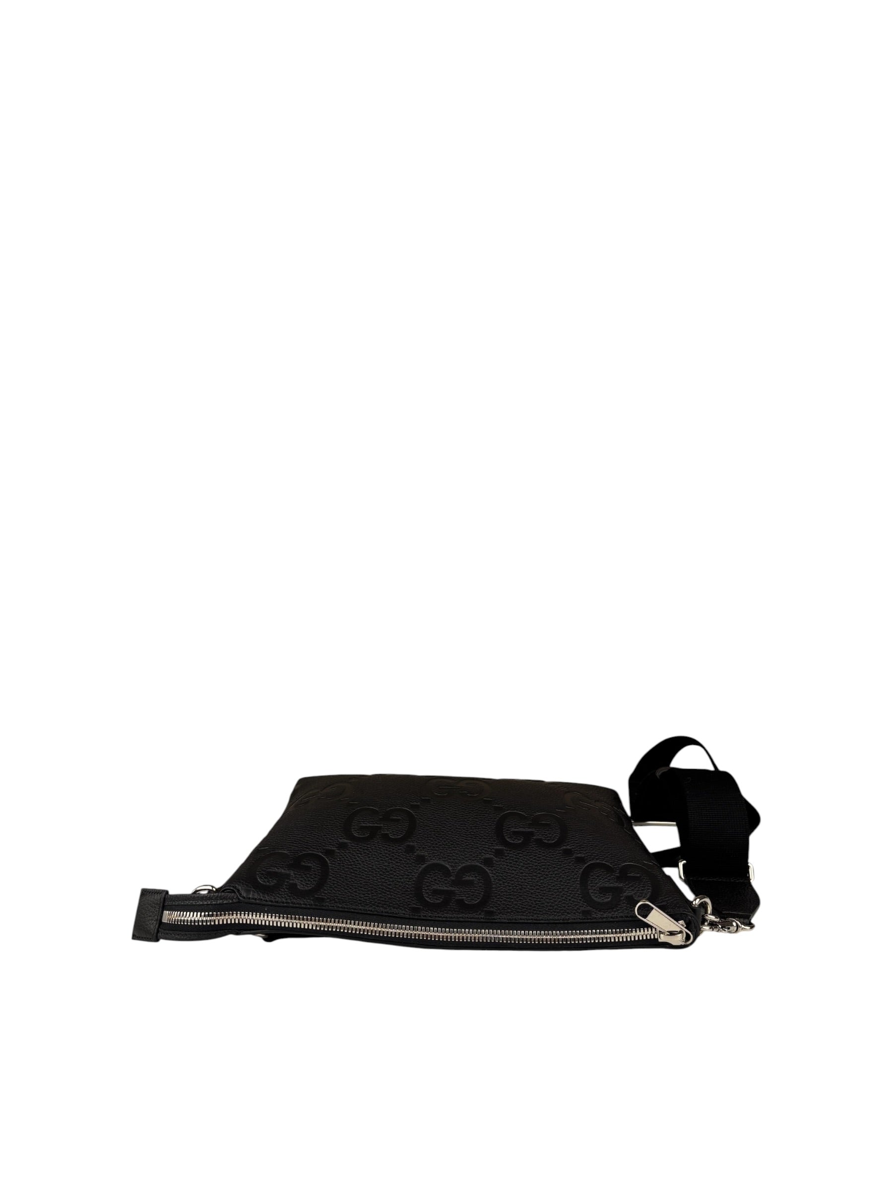 Gucci Black Leather Medium Jumbo GG Pouch/Messenger Crossbody Bag