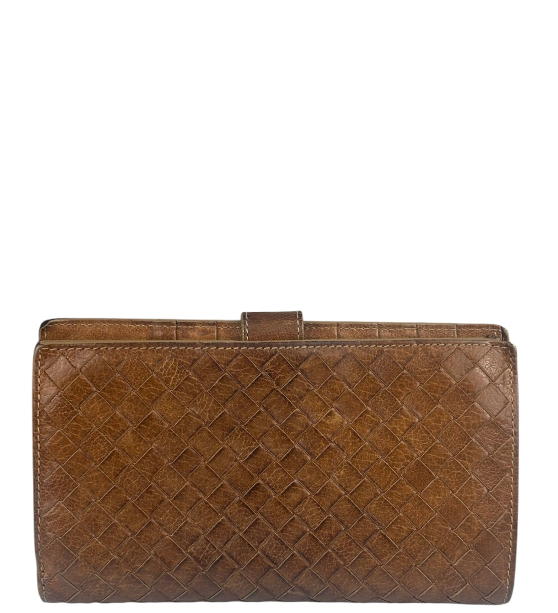 Bottega Veneta Vintage Brown Leather Woven Intrecciato Wallet