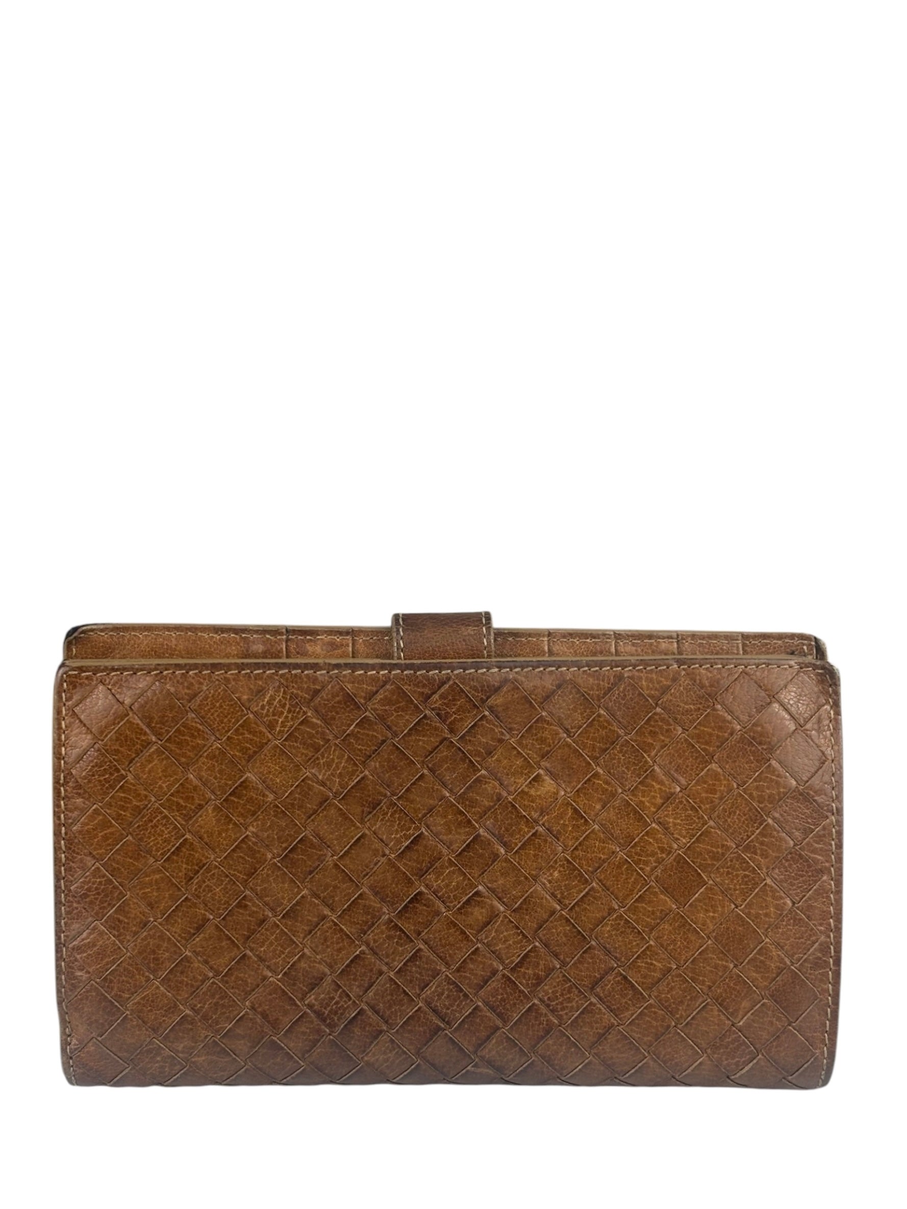 Bottega Veneta Vintage Brown Leather Woven Intrecciato Wallet