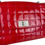 Chanel Red Patent Chocolate Bar Chain Flap Bag 2000