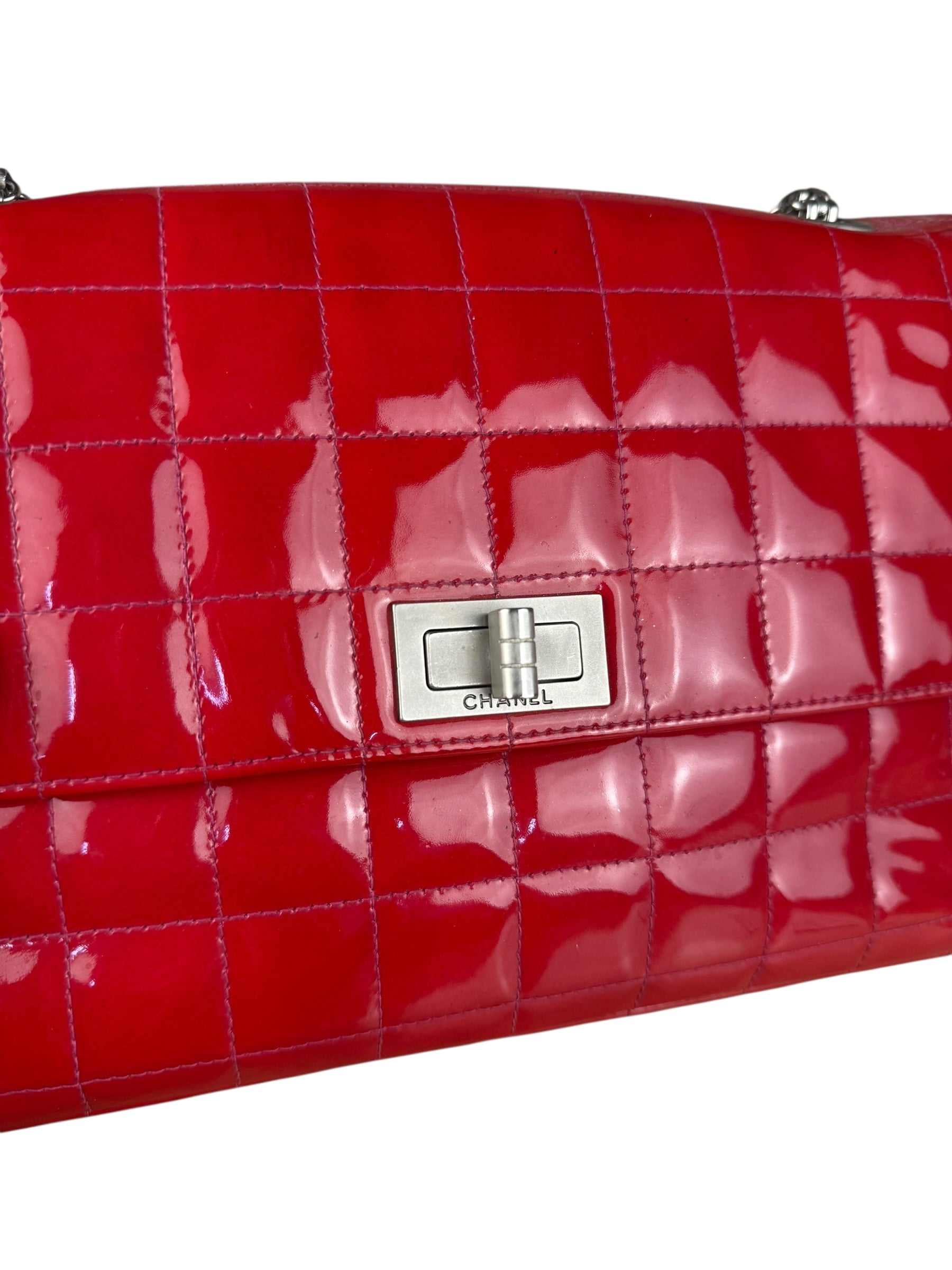 Chanel Red Patent Chocolate Bar Chain Flap Bag 2000