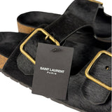 Yves Saint Laurent Black Jimmy Pony Hair Falt Sandal