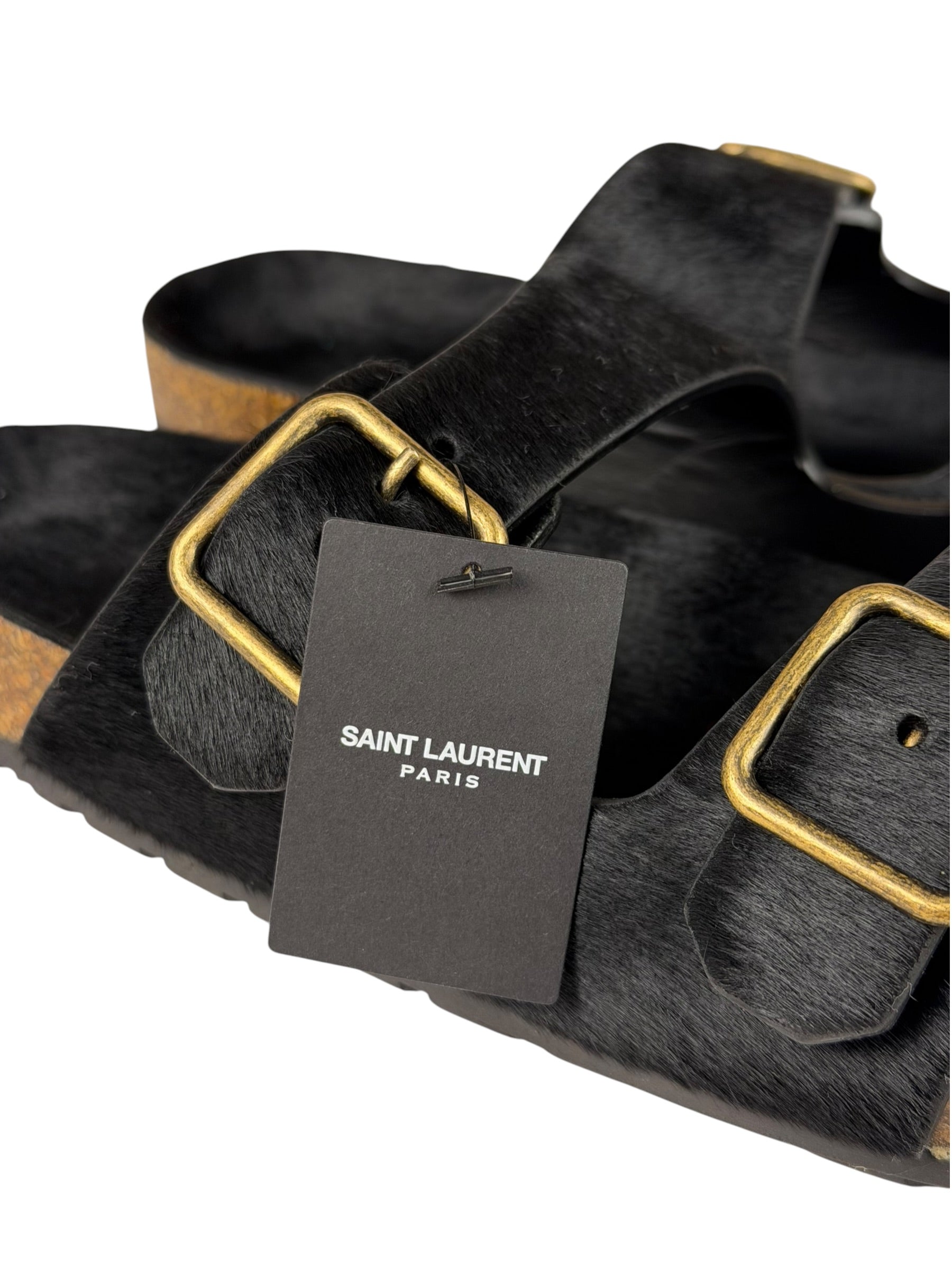 Yves Saint Laurent Black Jimmy Pony Hair Falt Sandal