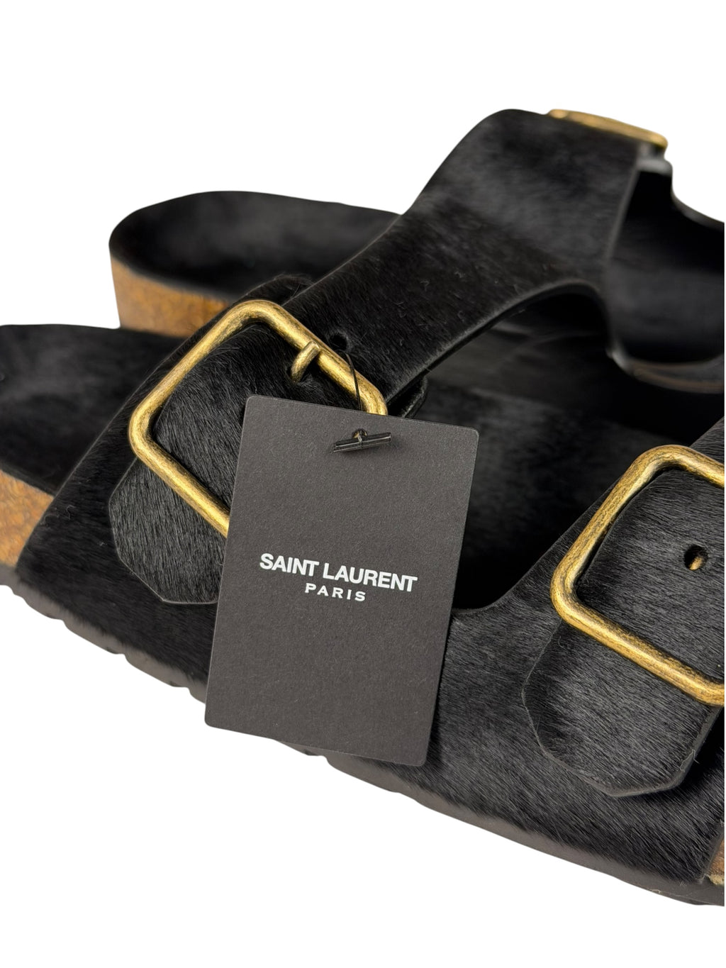 Yves Saint Laurent Black Jimmy Pony Hair Falt Sandal